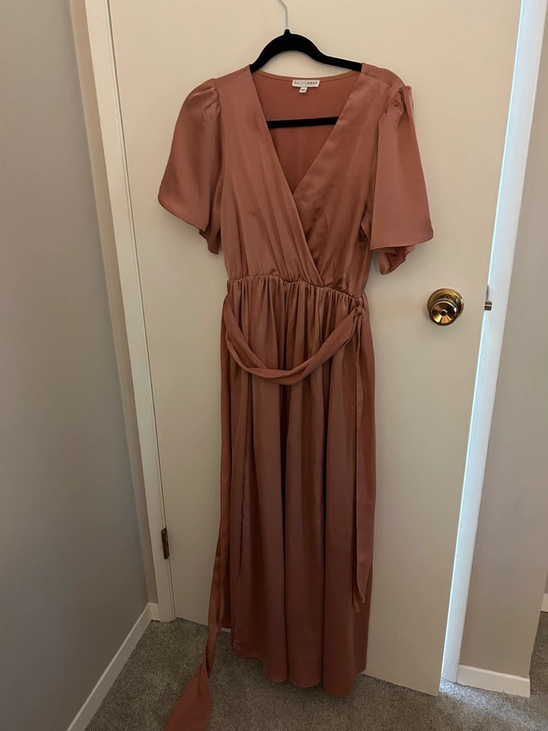 Dusty Rose Satin Wrap Maxi Dress