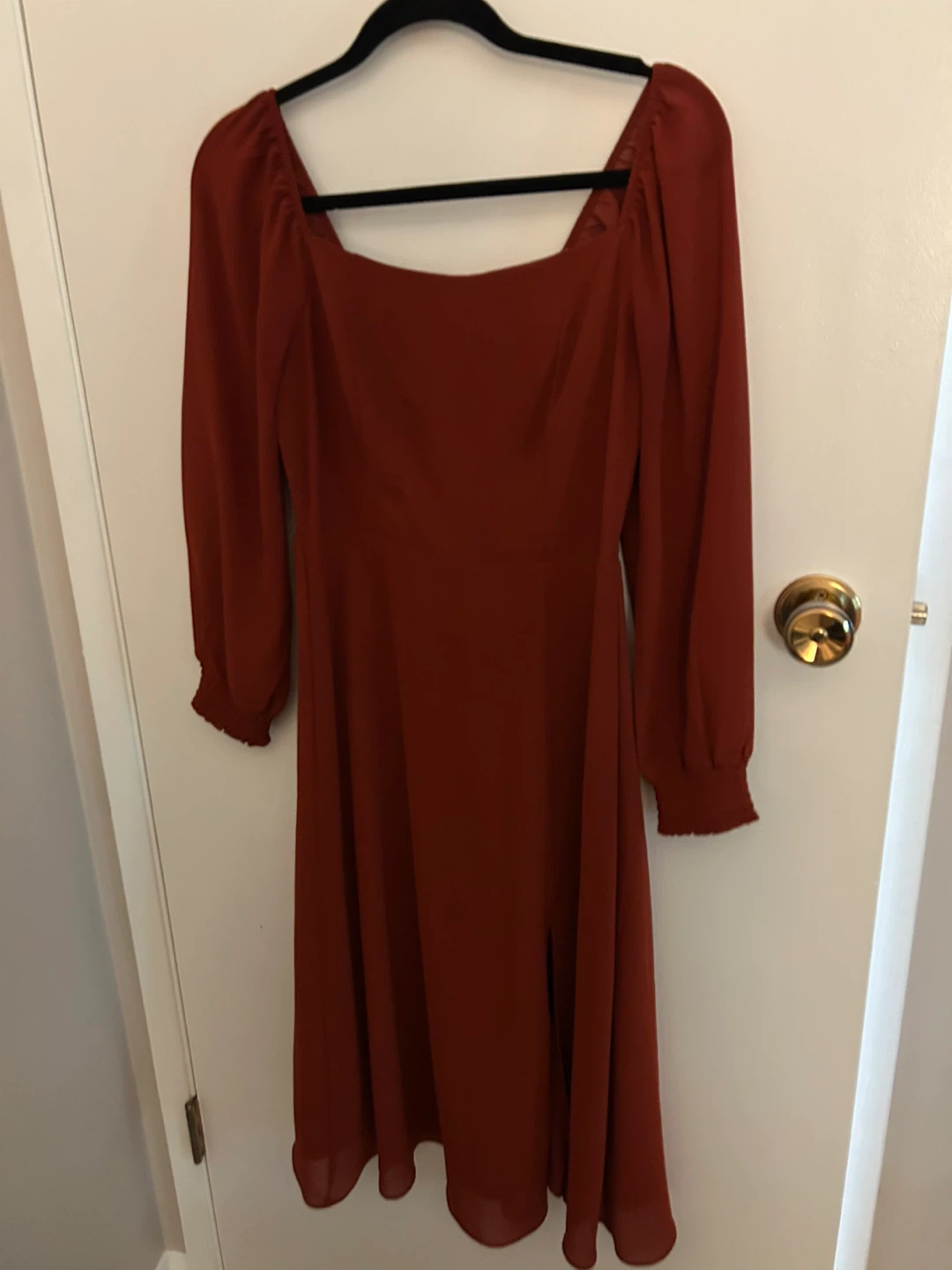 Rust Orange Smocked Square Neck Dress