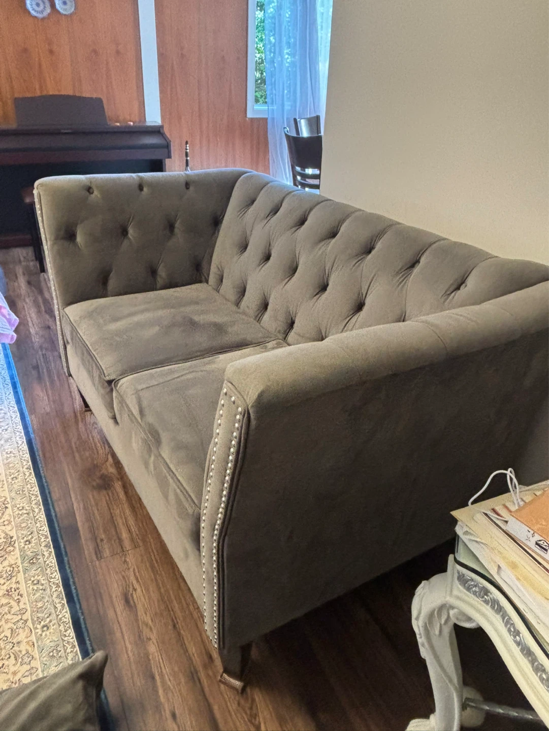 Grey Velvet Tufted Sofa and Love seat - photo 5