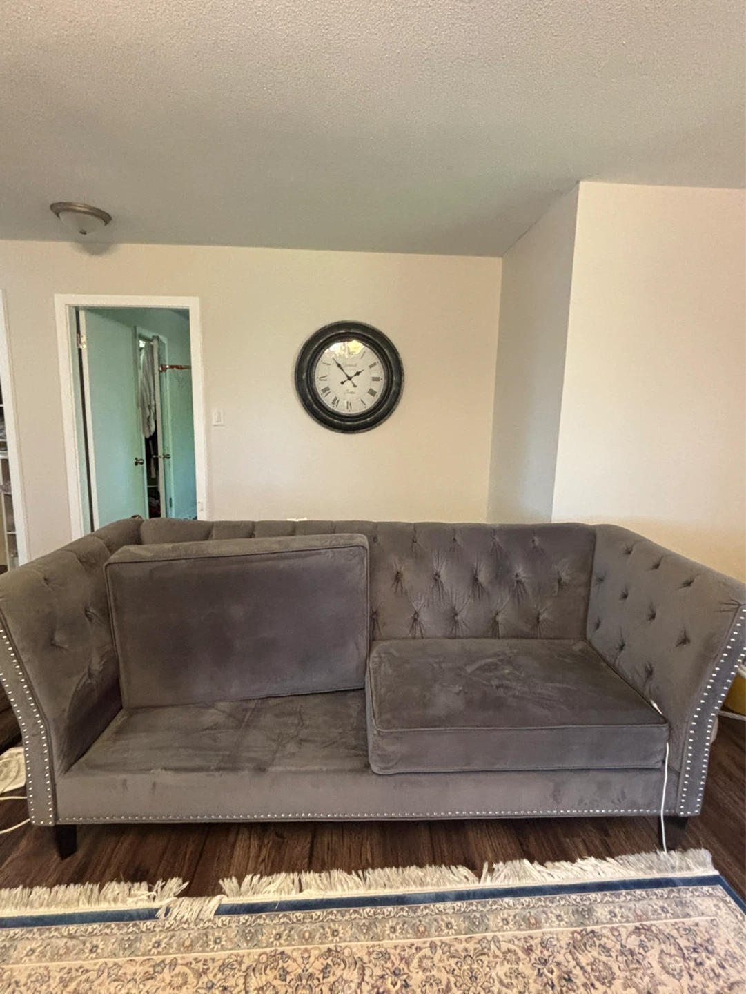Grey Velvet Tufted Sofa and Love seat - photo 3