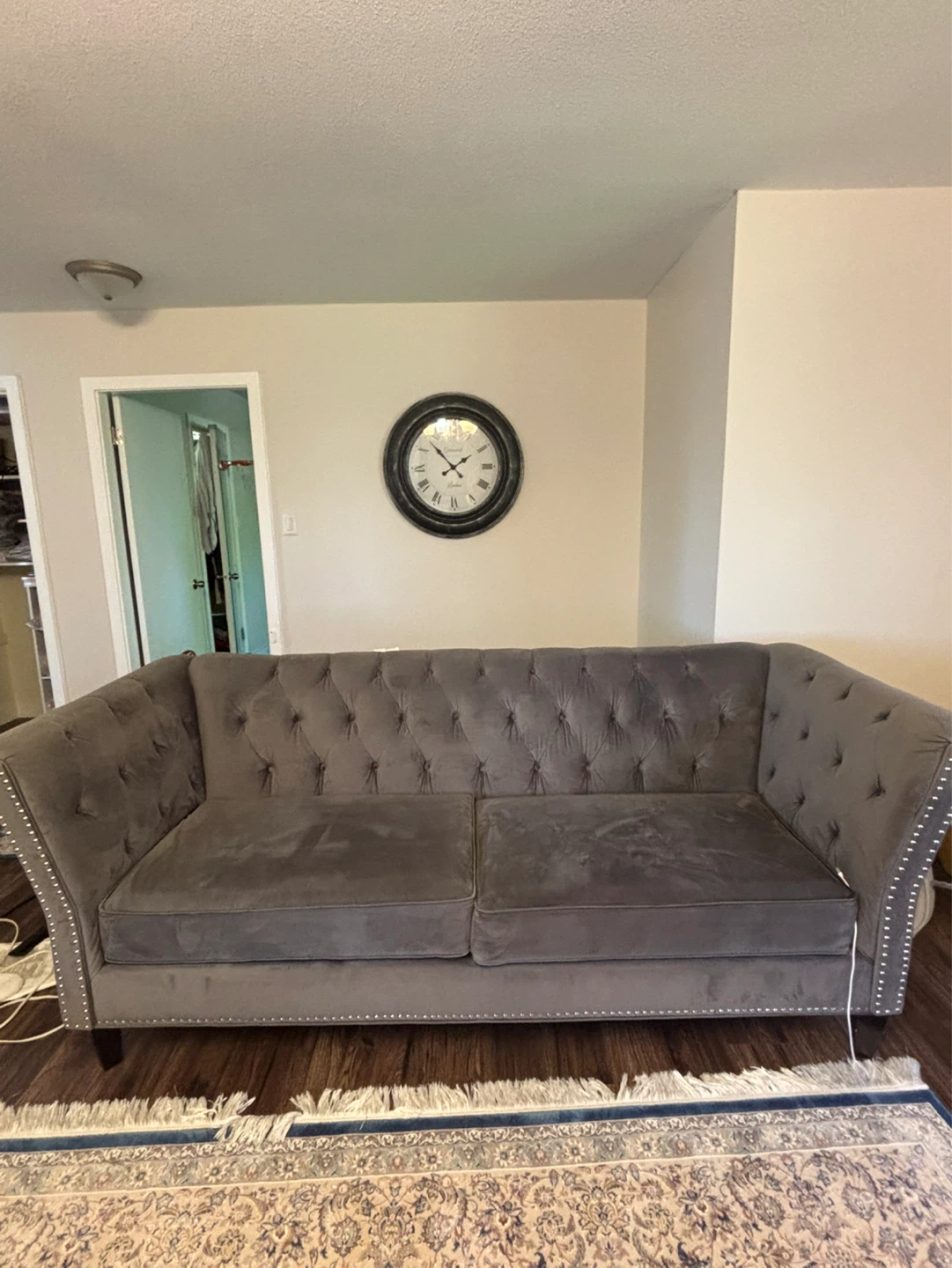 Grey Velvet Tufted Sofa and Love seat