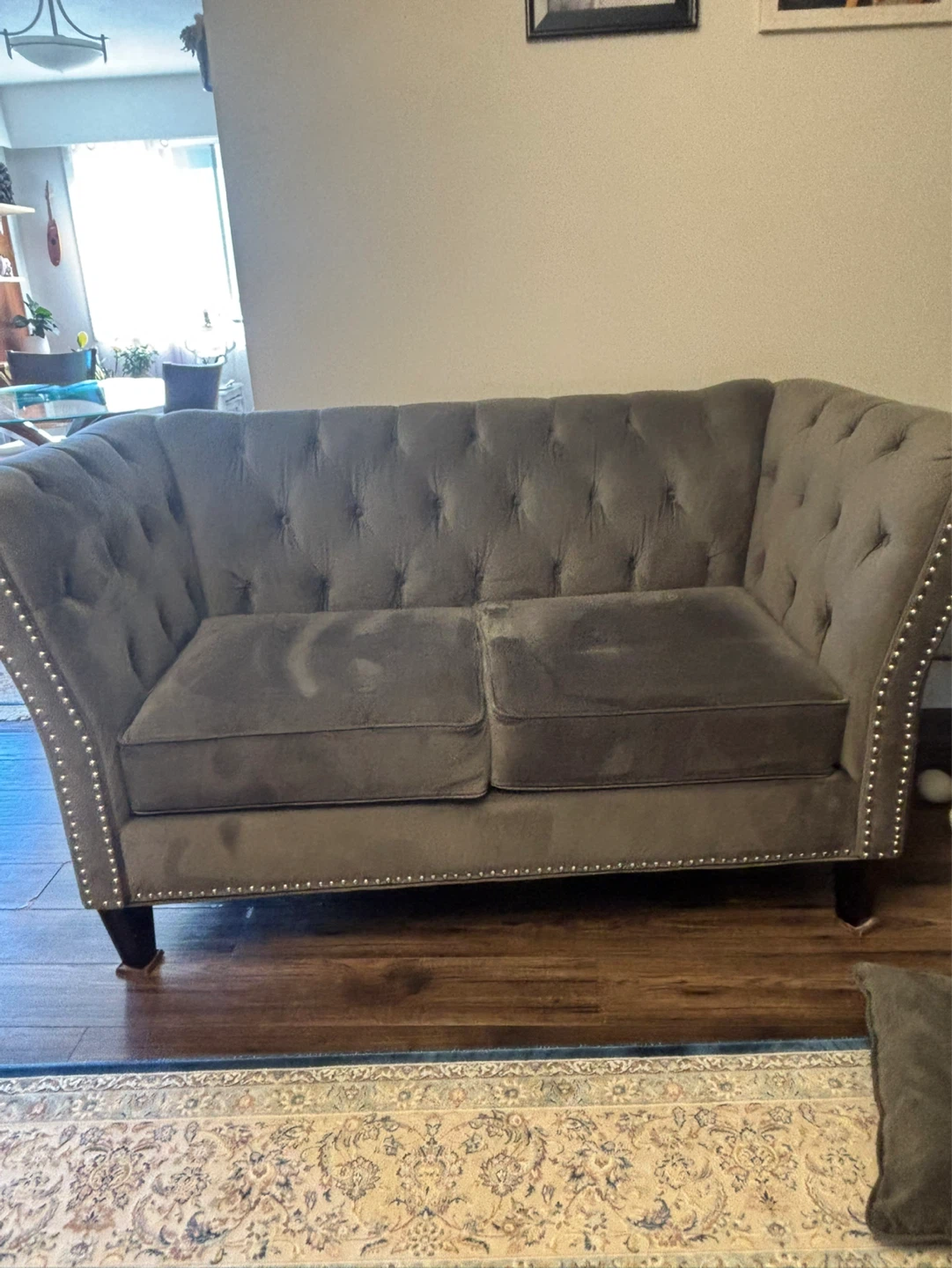 Grey Velvet Tufted Sofa and Love seat - photo 2