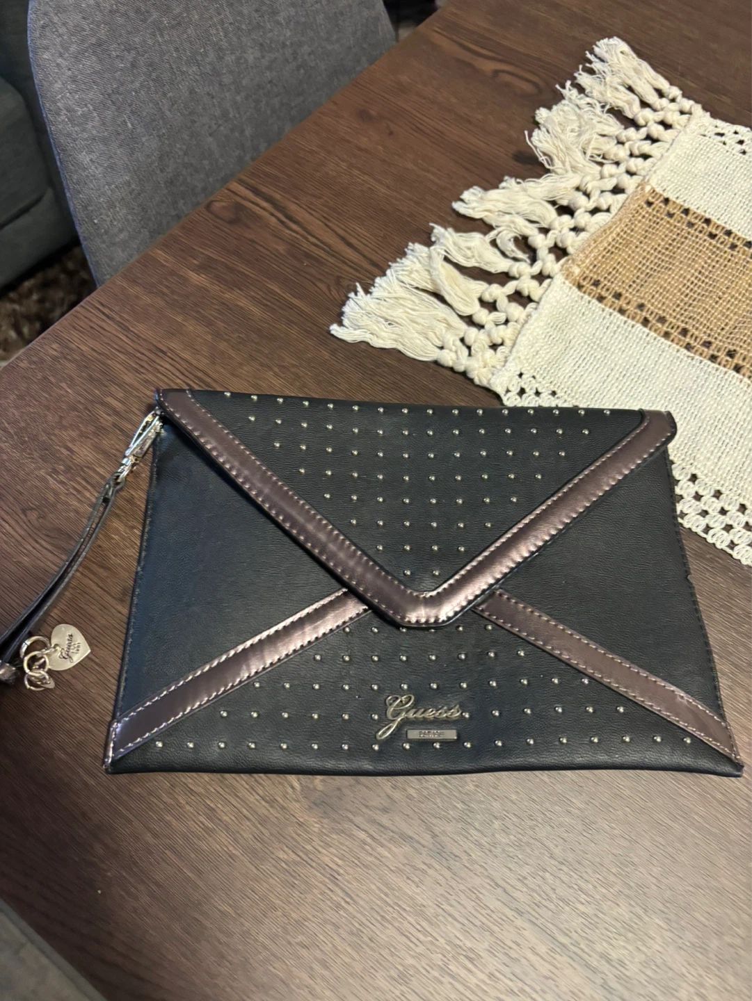 Guess Black Studded Envelope Clutch Purse
