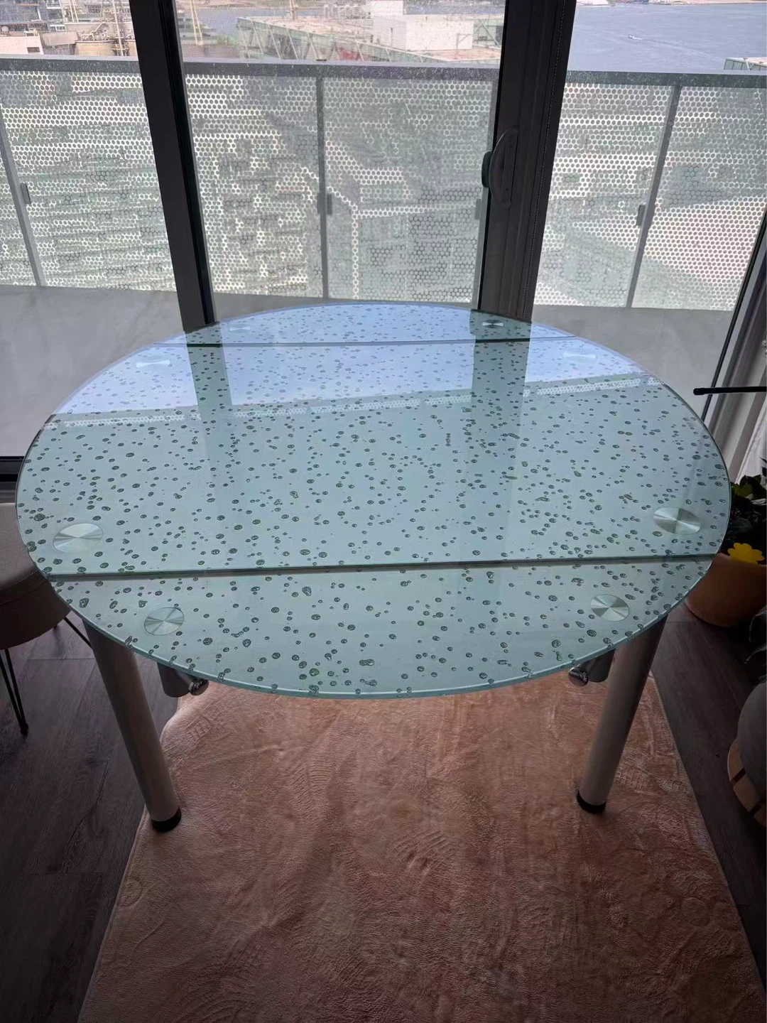 Glass Dining Table with Water Droplet Design
