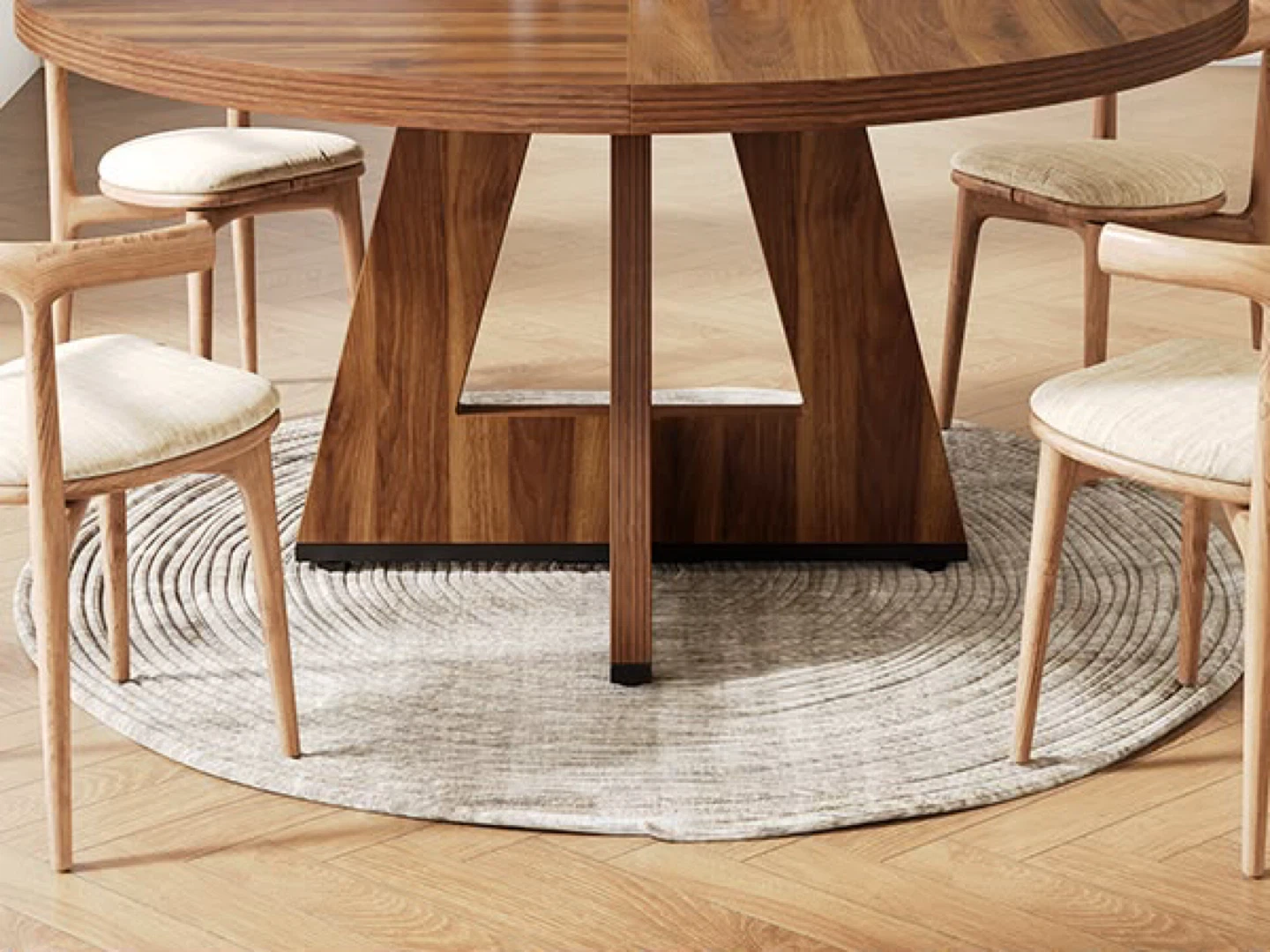 New Round Dining Table With Four Chairs - Walnut Finish - photo 3