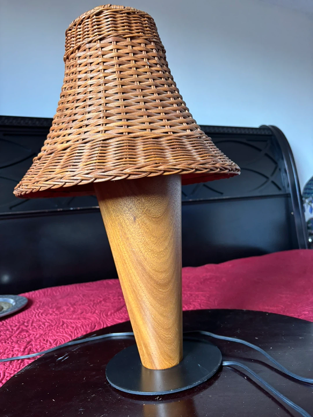 Wicker and Wood Table Lamp