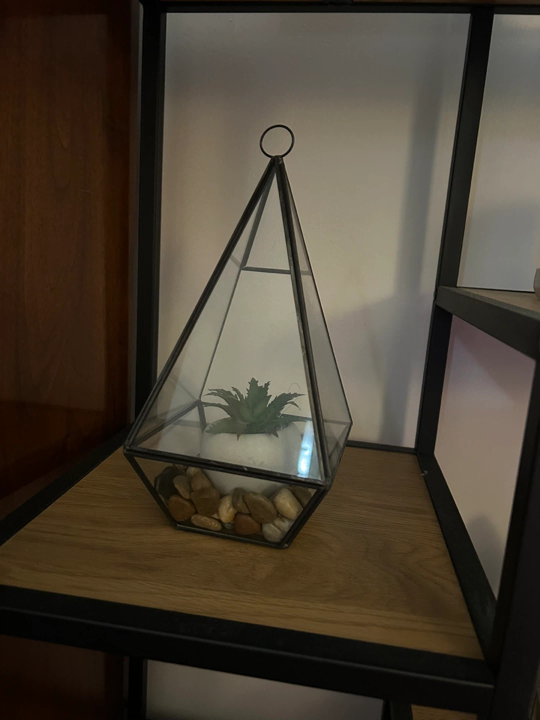 Geometric Glass Terrarium with Faux Succulent
