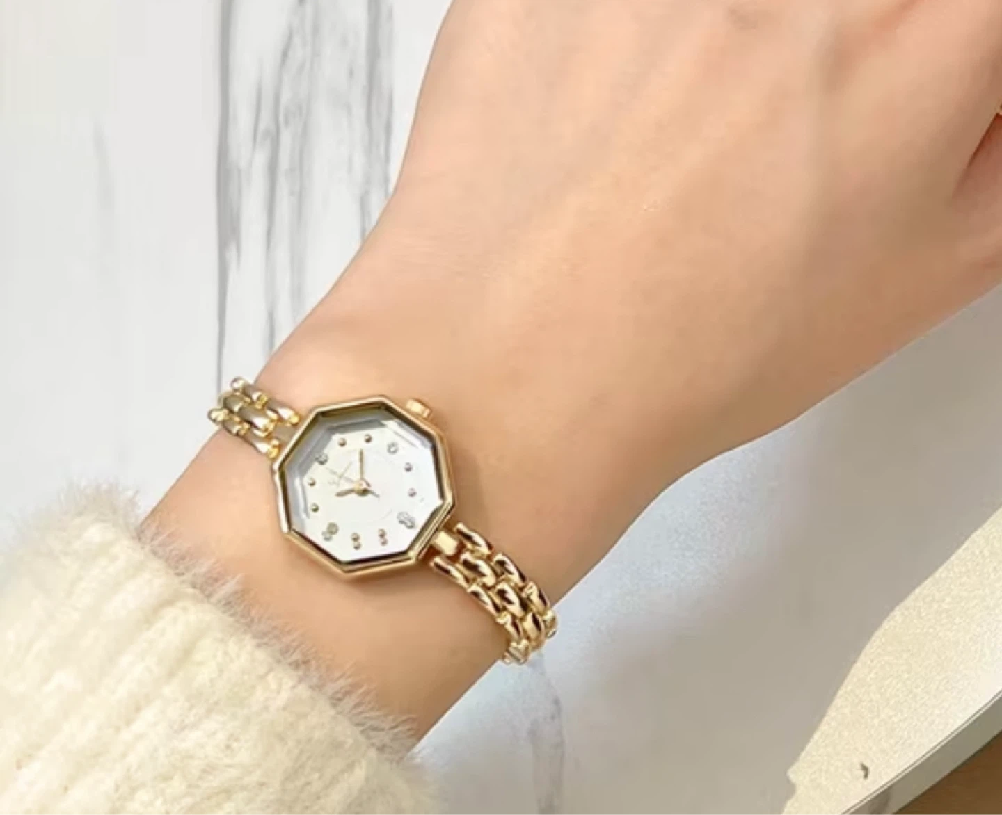 Gold Octagon Case Watch with Rhinestones - photo 5
