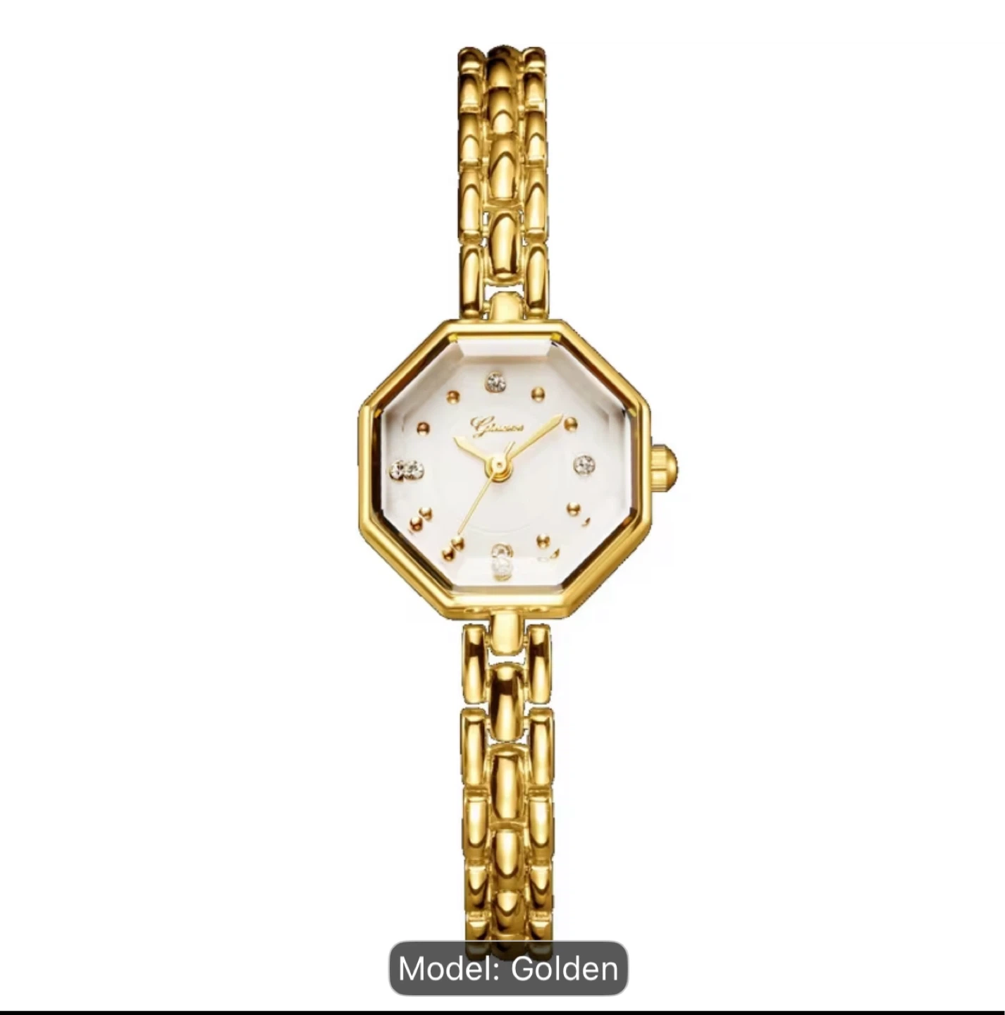 Gold Octagon Case Watch with Rhinestones