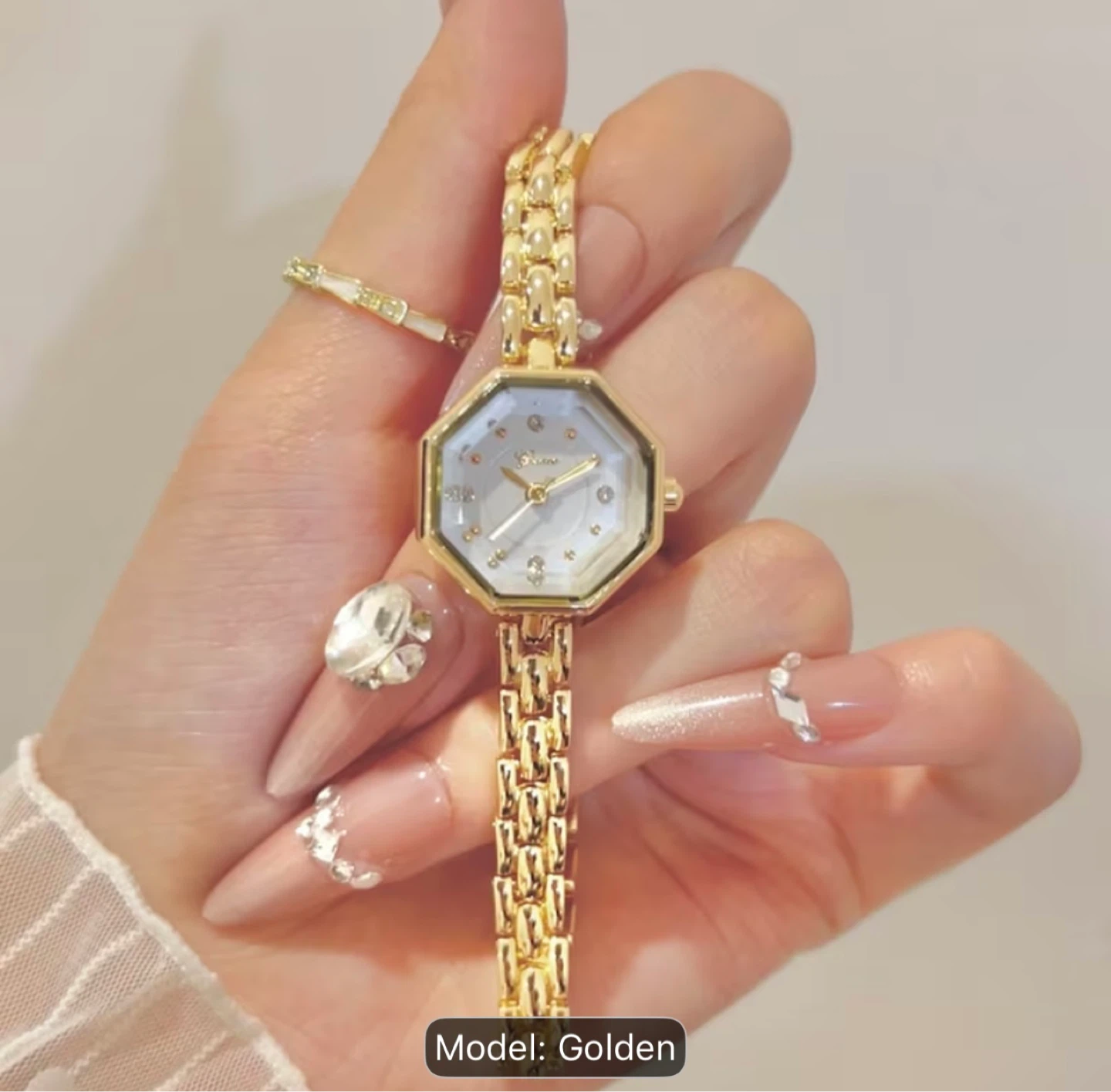 Gold Octagon Case Watch with Rhinestones - photo 4