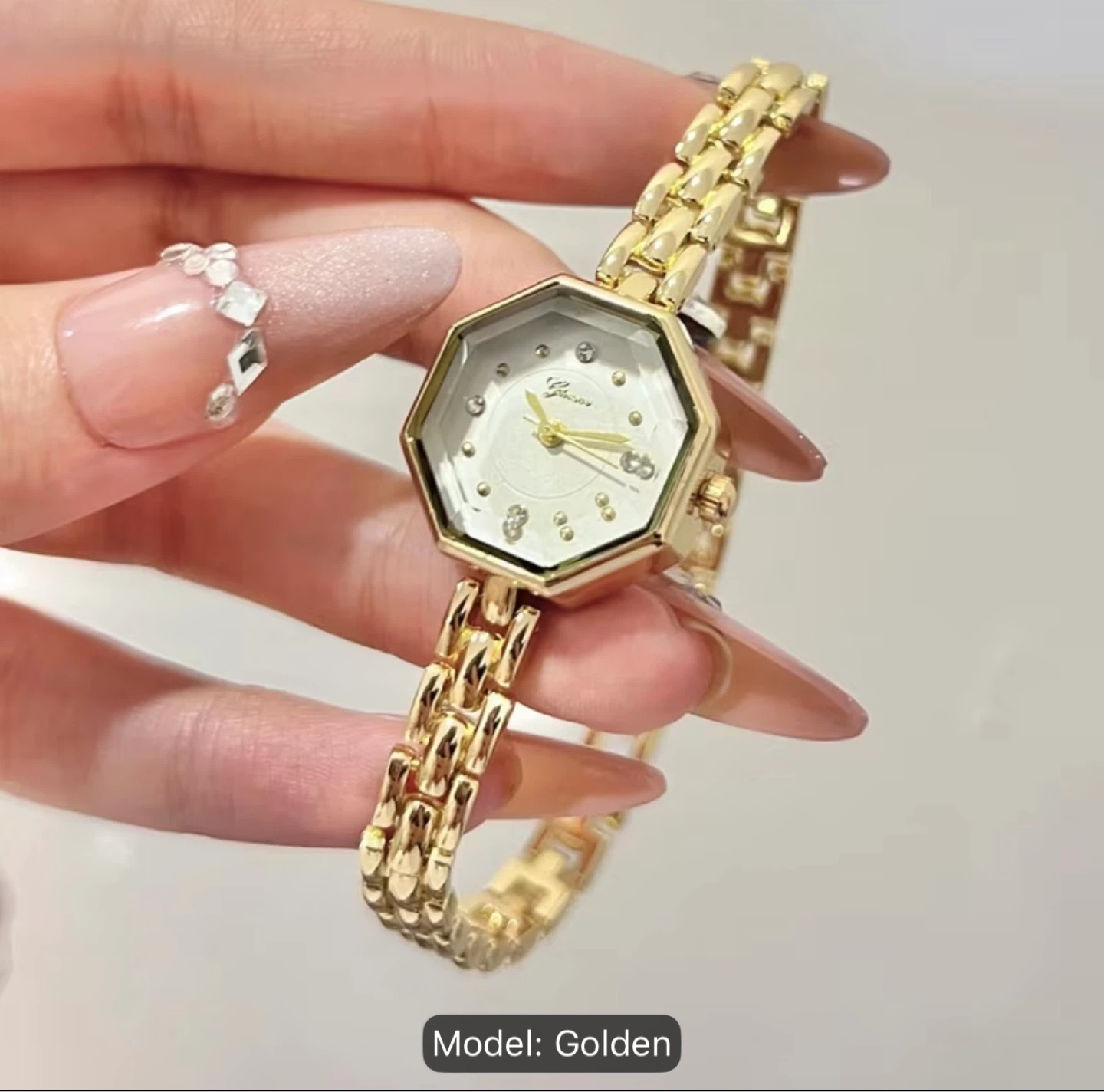 Gold Octagon Case Watch with Rhinestones - photo 3