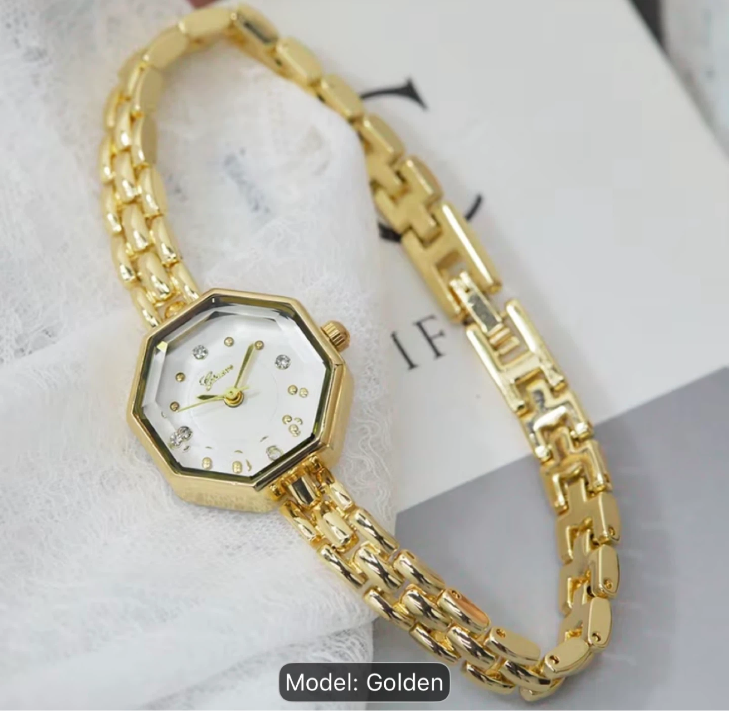 Gold Octagon Case Watch with Rhinestones - photo 2