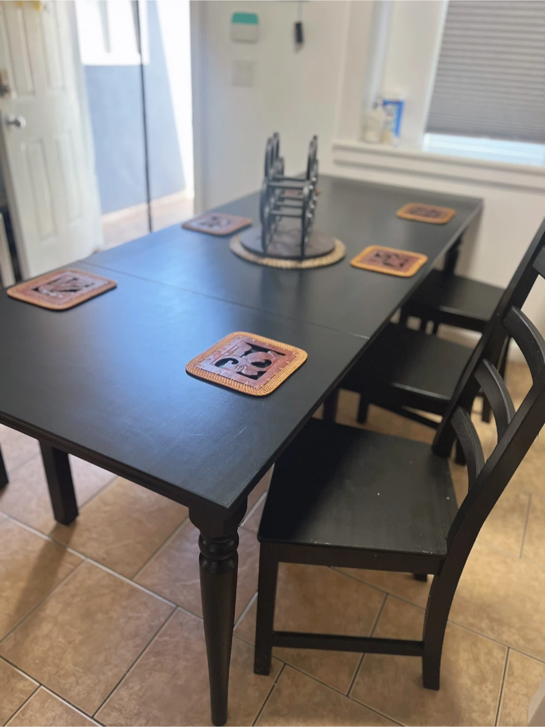 Black Extendable Dining Table Set with Bench and Chairs - photo 2