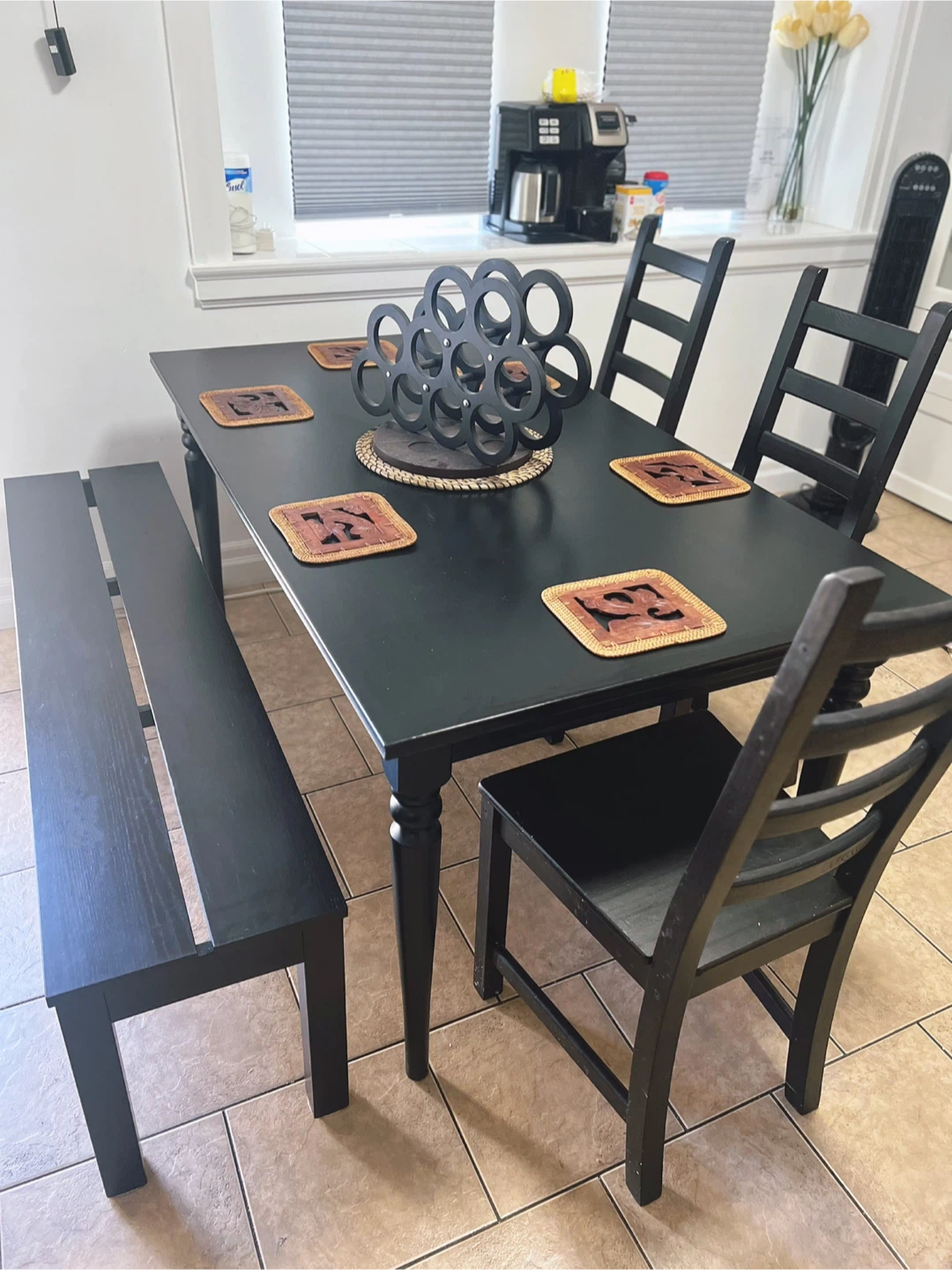Black Extendable Dining Table Set with Bench and Chairs - photo 5