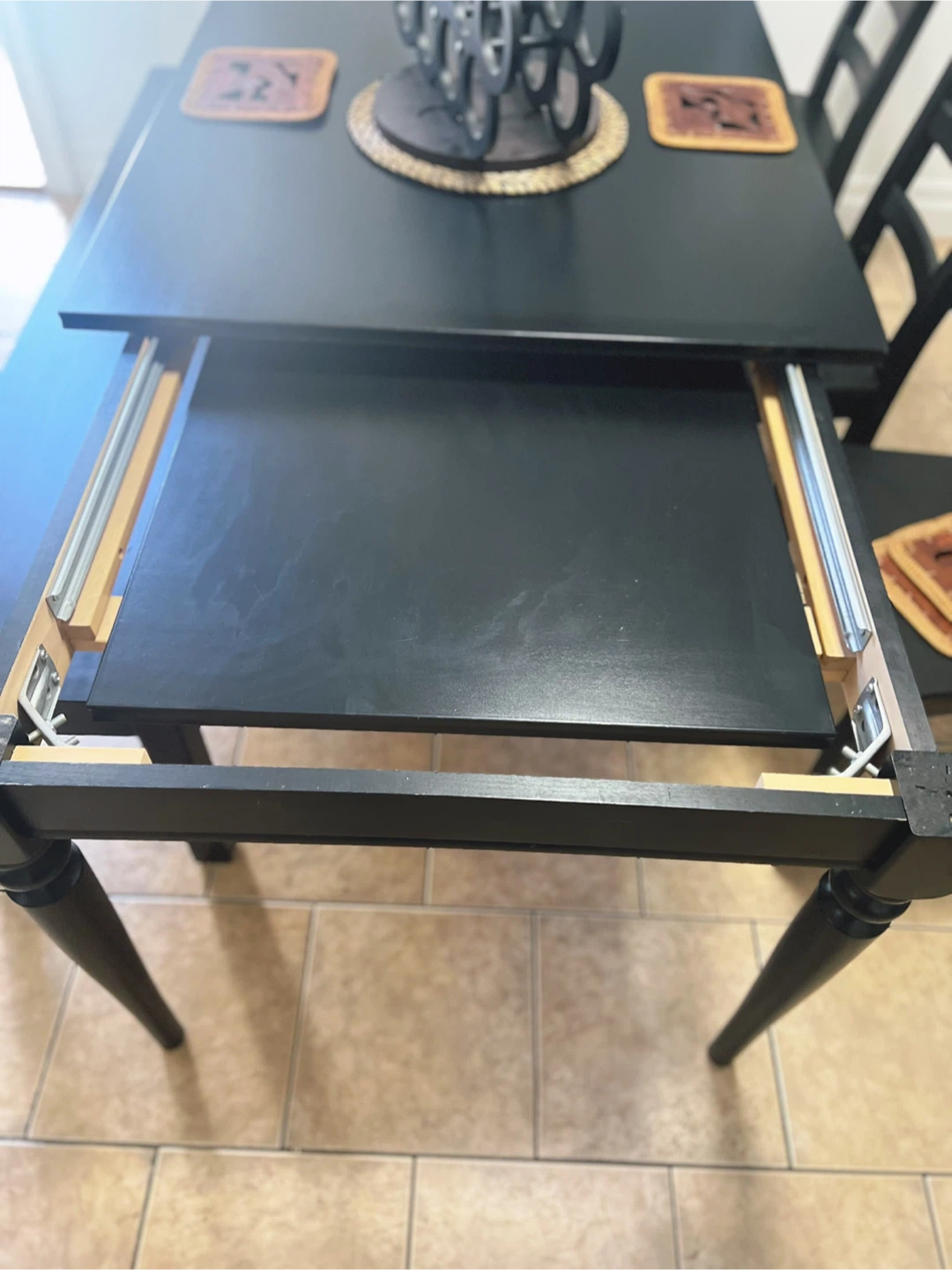 Black Extendable Dining Table Set with Bench and Chairs - photo 4