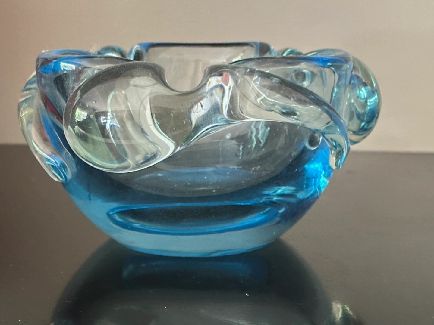 Heavy Czechoslovakian Mid Century Aqua Blue Art Glass Ashtray - photo 2