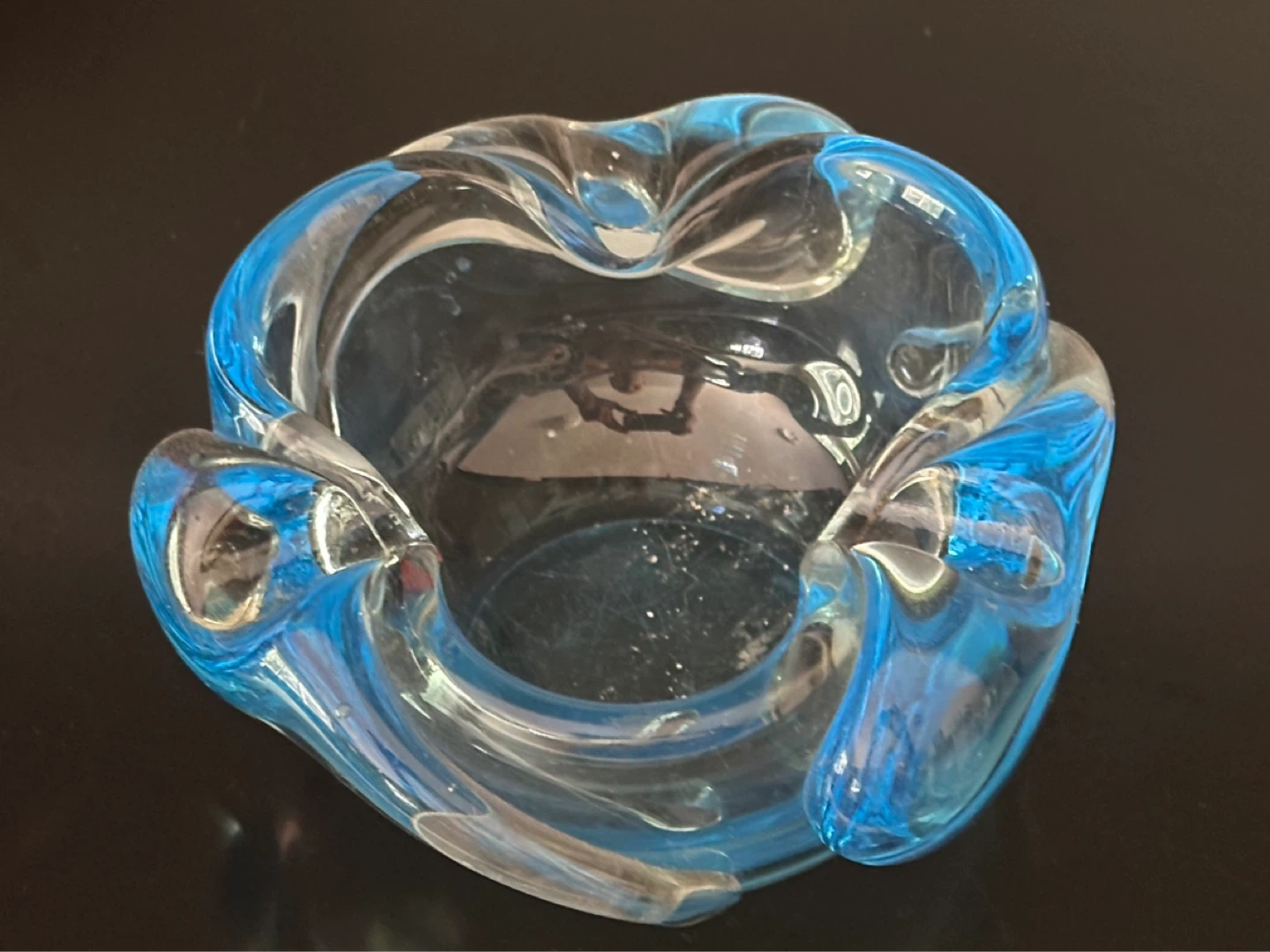 Heavy Czechoslovakian Mid Century Aqua Blue Art Glass Ashtray - photo 4