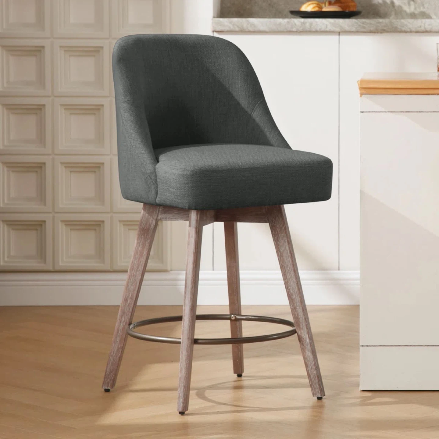 New Set of 2 Grey Fabric Swivel Bar Stools $120 Each - photo 3