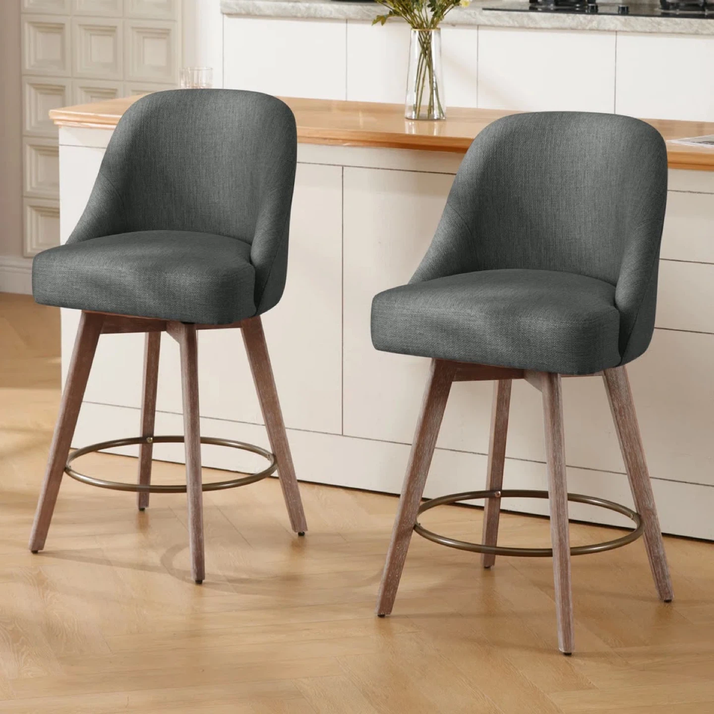 New Set of 2 Grey Fabric Swivel Bar Stools $120 Each