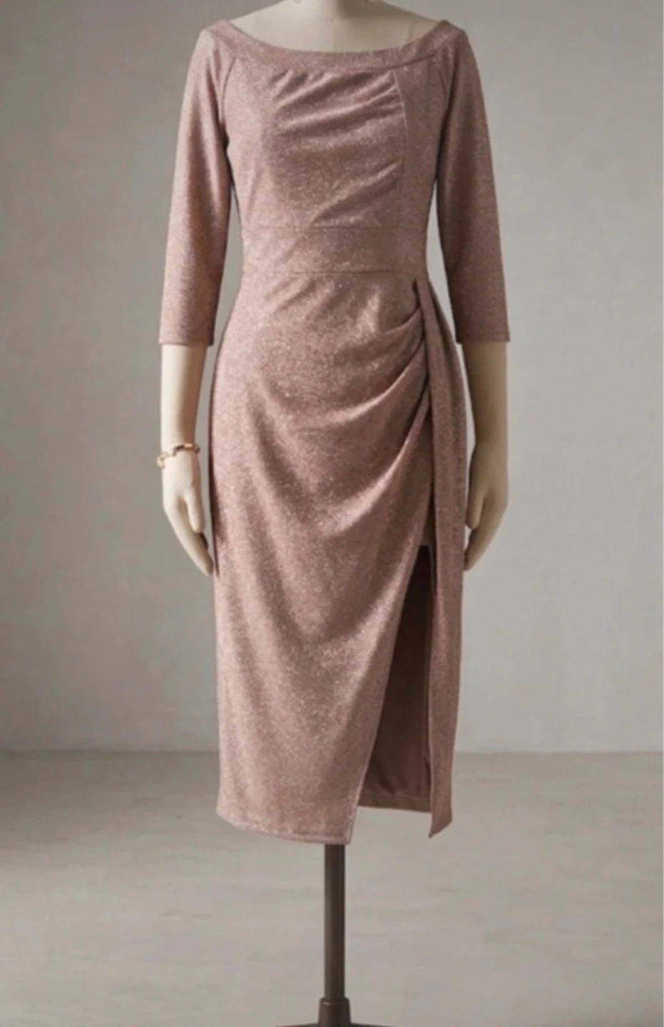 Sparkly Rose Gold Ruched Midi Dress ⚽️