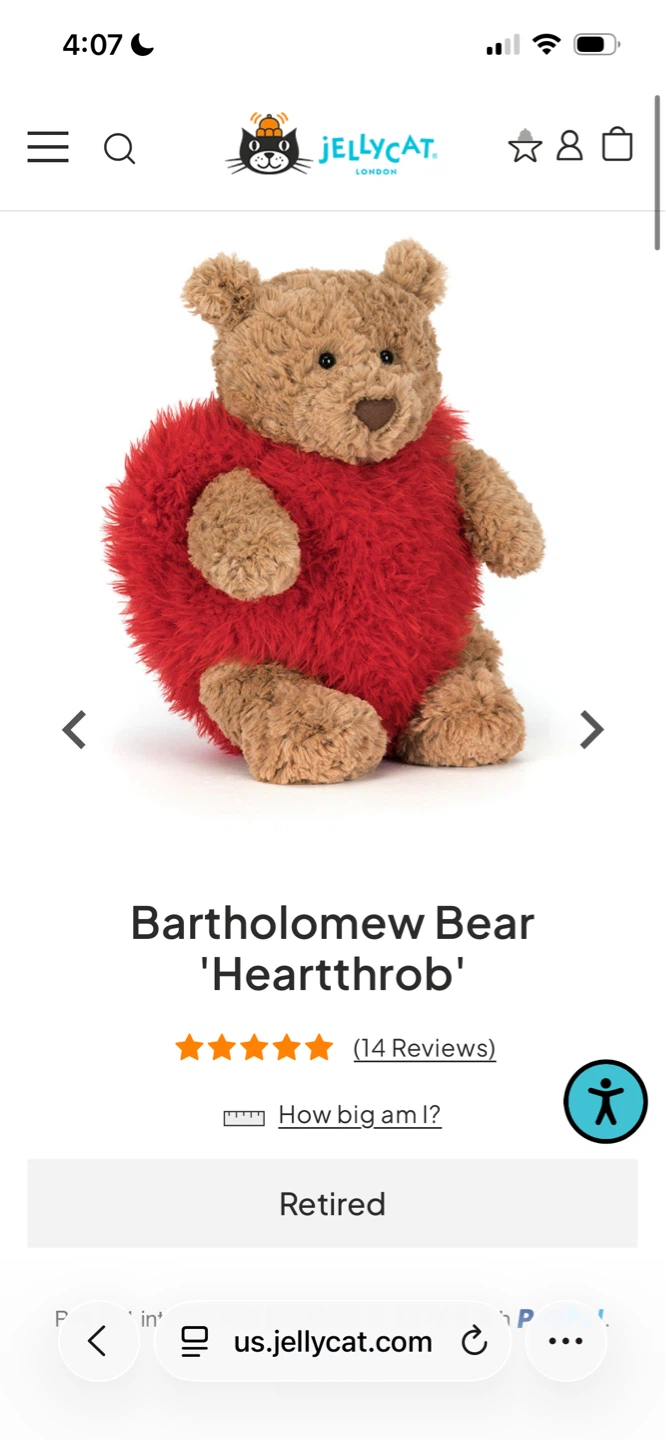 Jellycat Bartholomew Bear 'Heartthrob'
