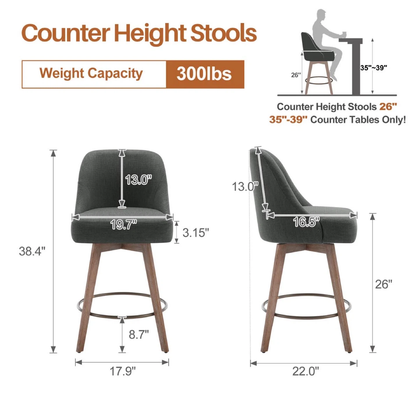 New Set of 2 Grey Fabric Counter Height Swivel Bar Stools - photo 5