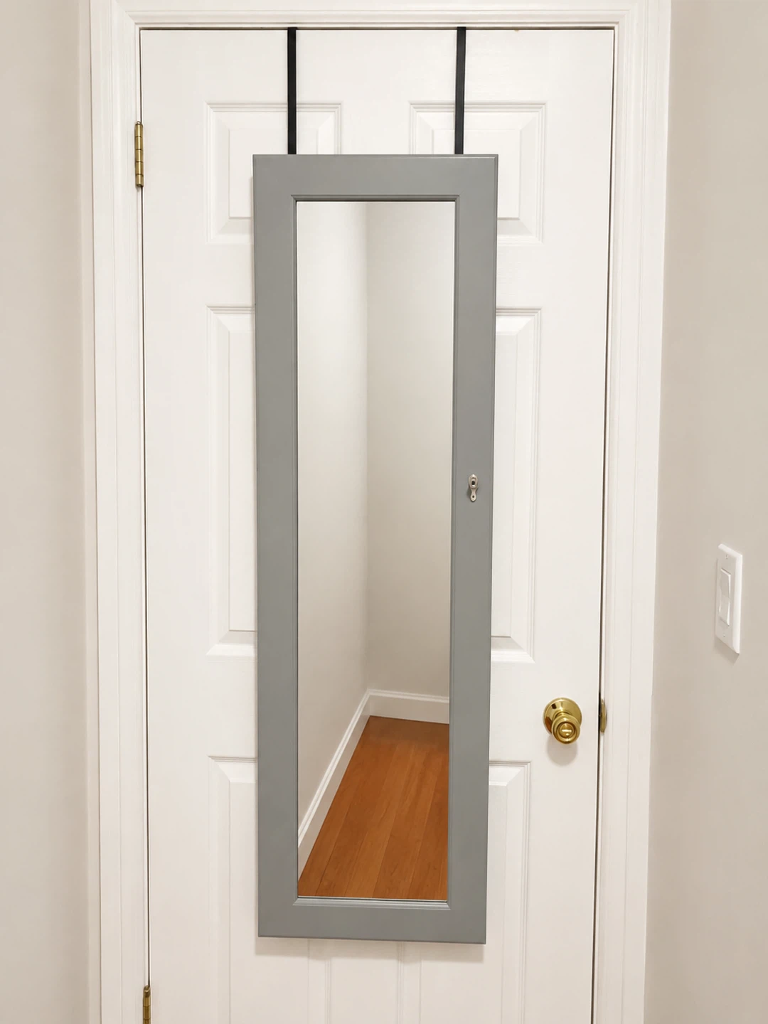 Gray Over-the-Door Jewelry Organizer Mirror