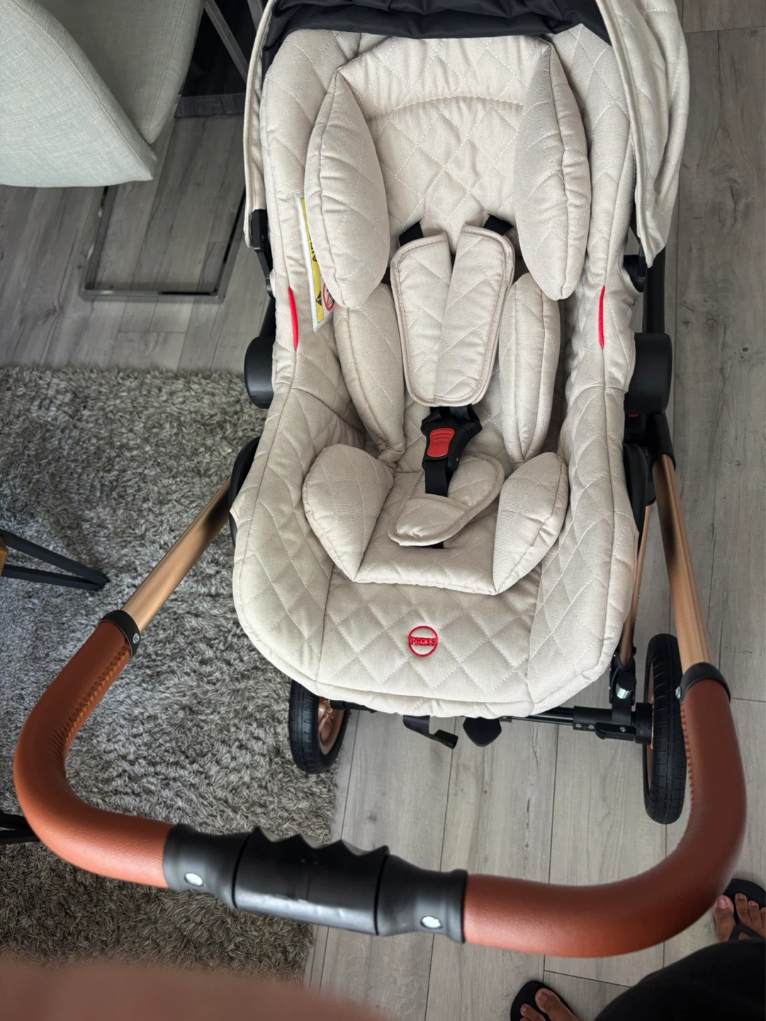 Cream Quilted Stroller with Tan Handlebars - photo 4