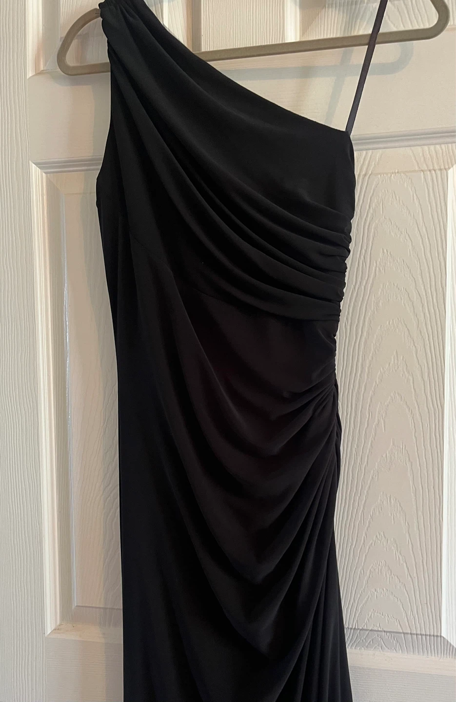 Black One-Shoulder Ruched Maxi Dress