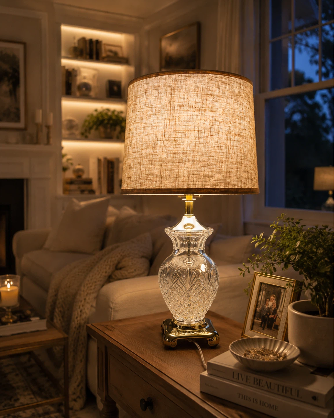 Crystal Table Lamp with Linen Shade