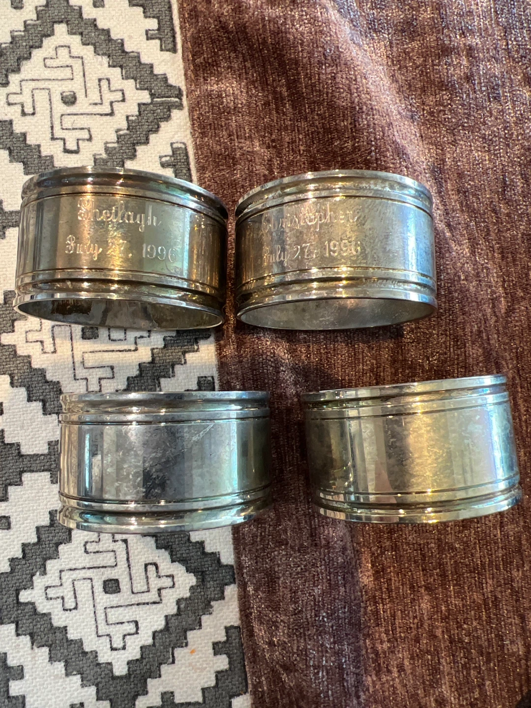 Set of 4 Vintage Engraved Napkin Rings