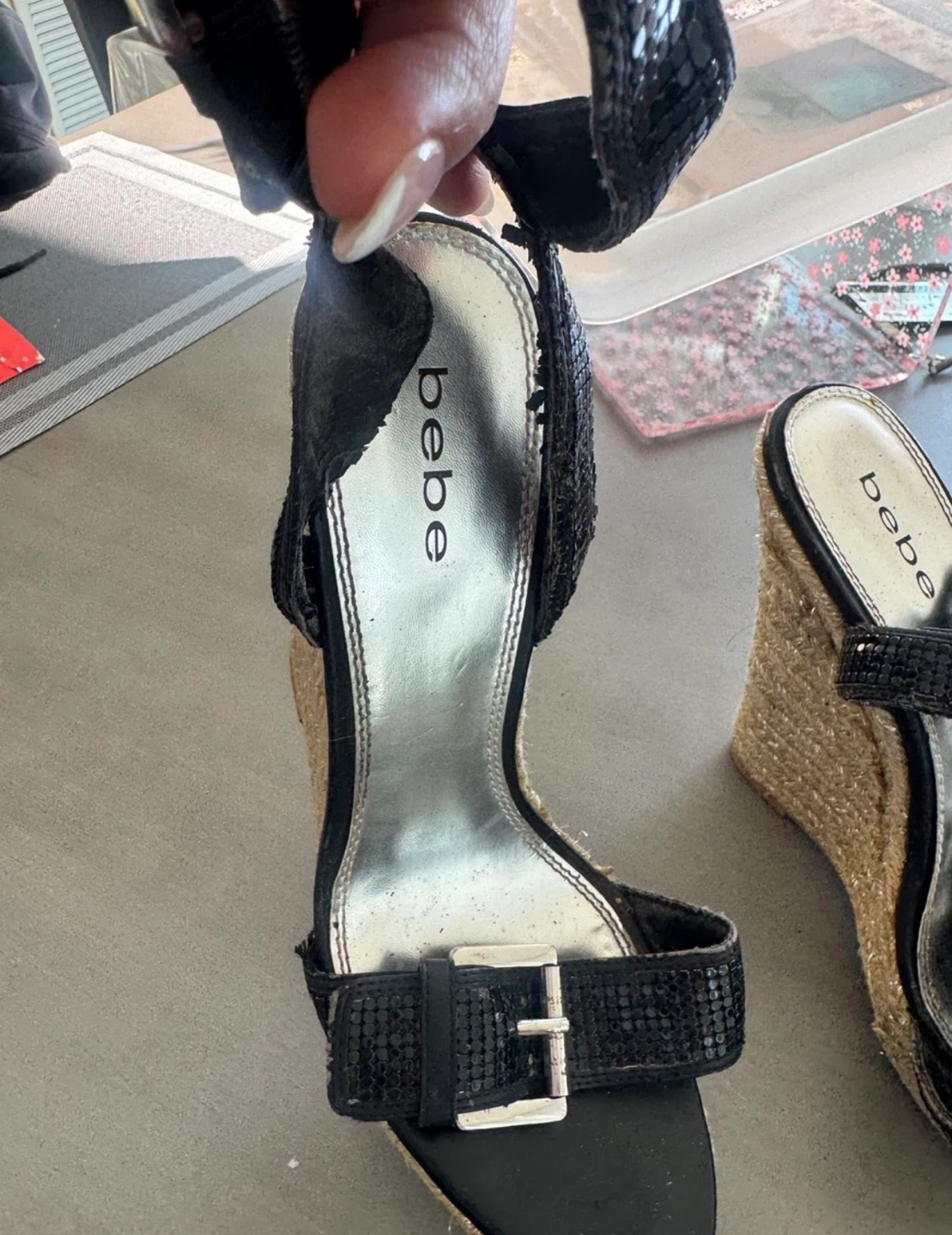 ⚽️ Bebe Black Wedge Sandals - photo 5