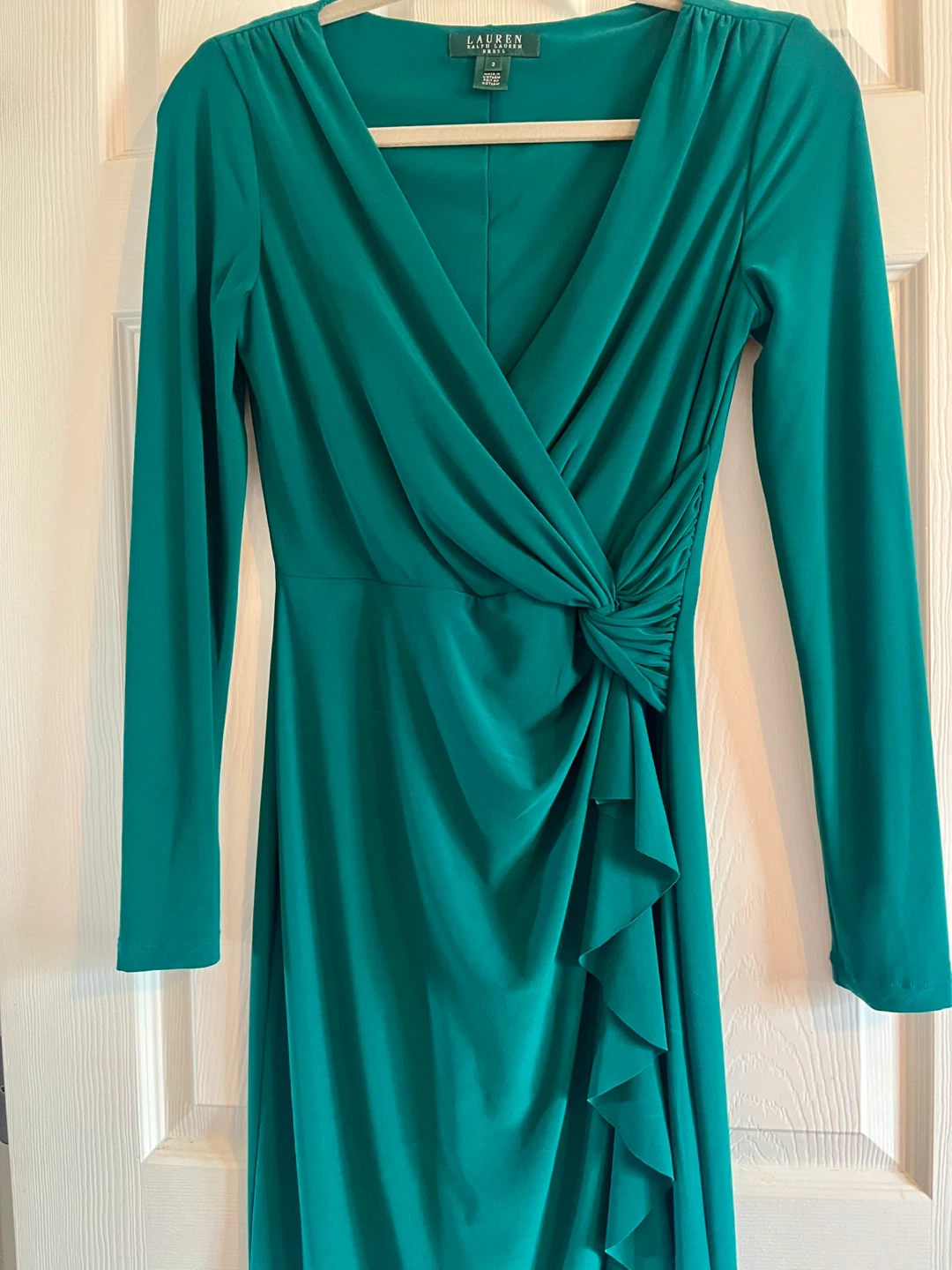 Lauren Ralph Lauren Women's Green Ruched Knot Midi Dress