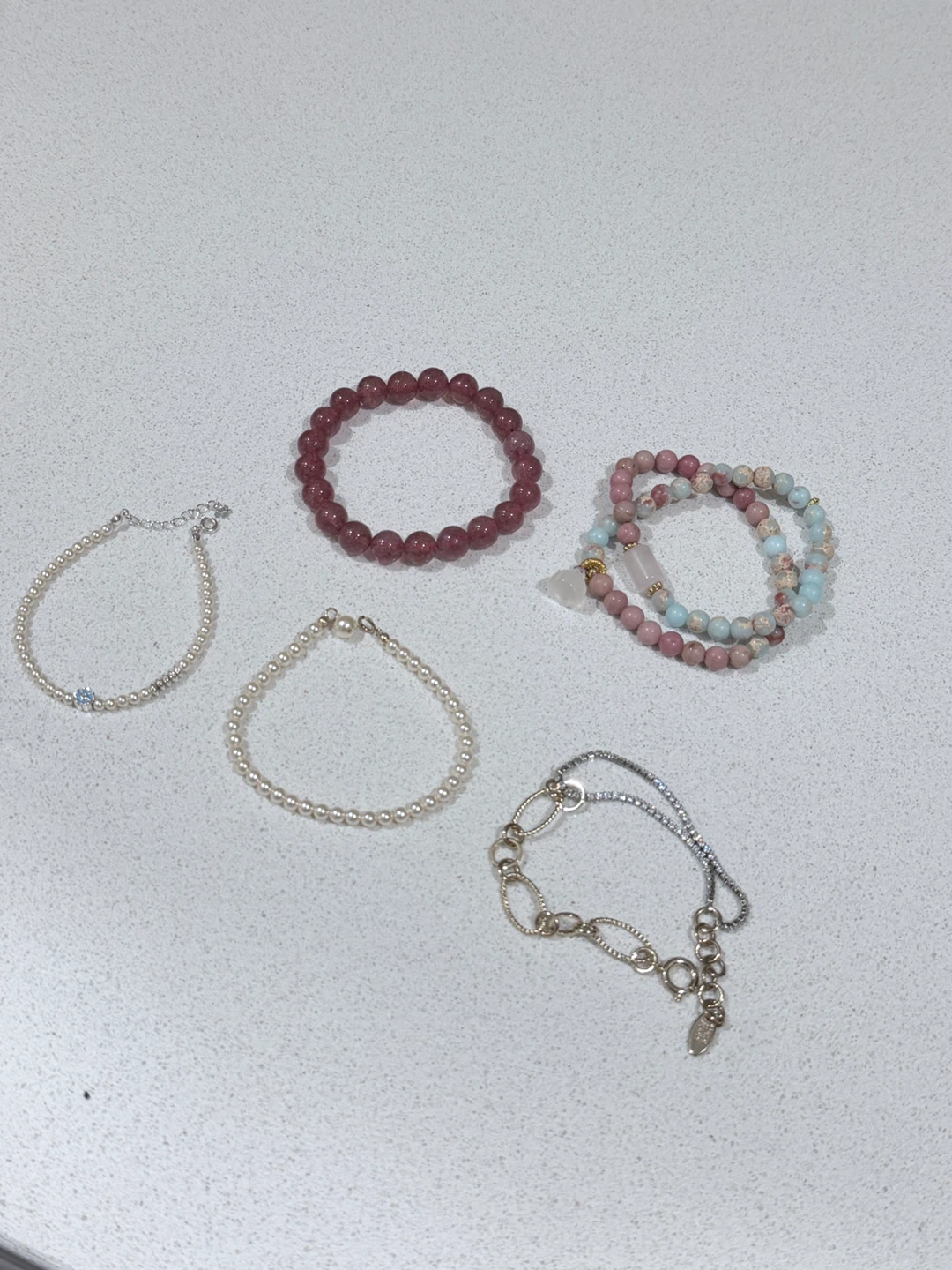 Bracelets - 925 sliver, 2 Pearl, Rose Quartz, Strawberry Quartz - photo 2
