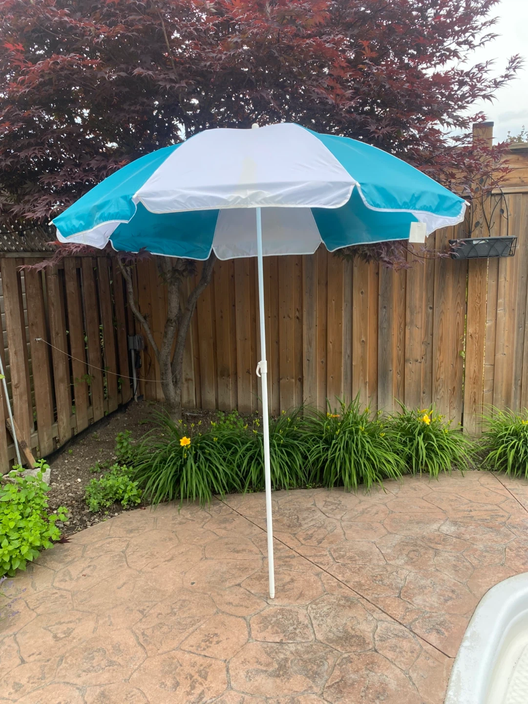 Teal and White Beach Umbrella
