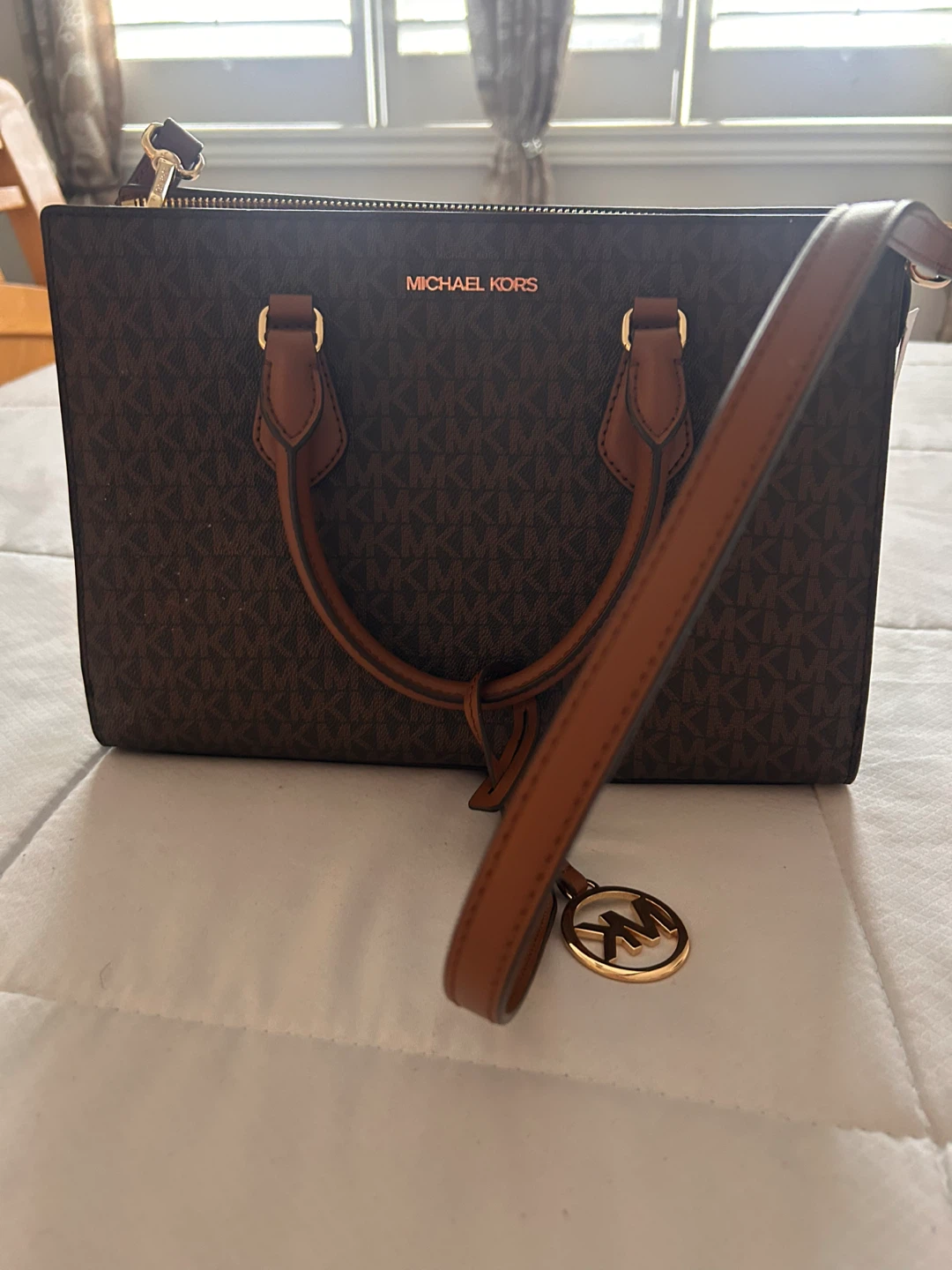 Michael Kors Sheila MD CZ Satchel Brown