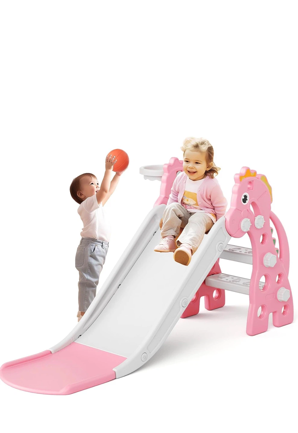 Kids Giraffe Slide and Basketball Hoop