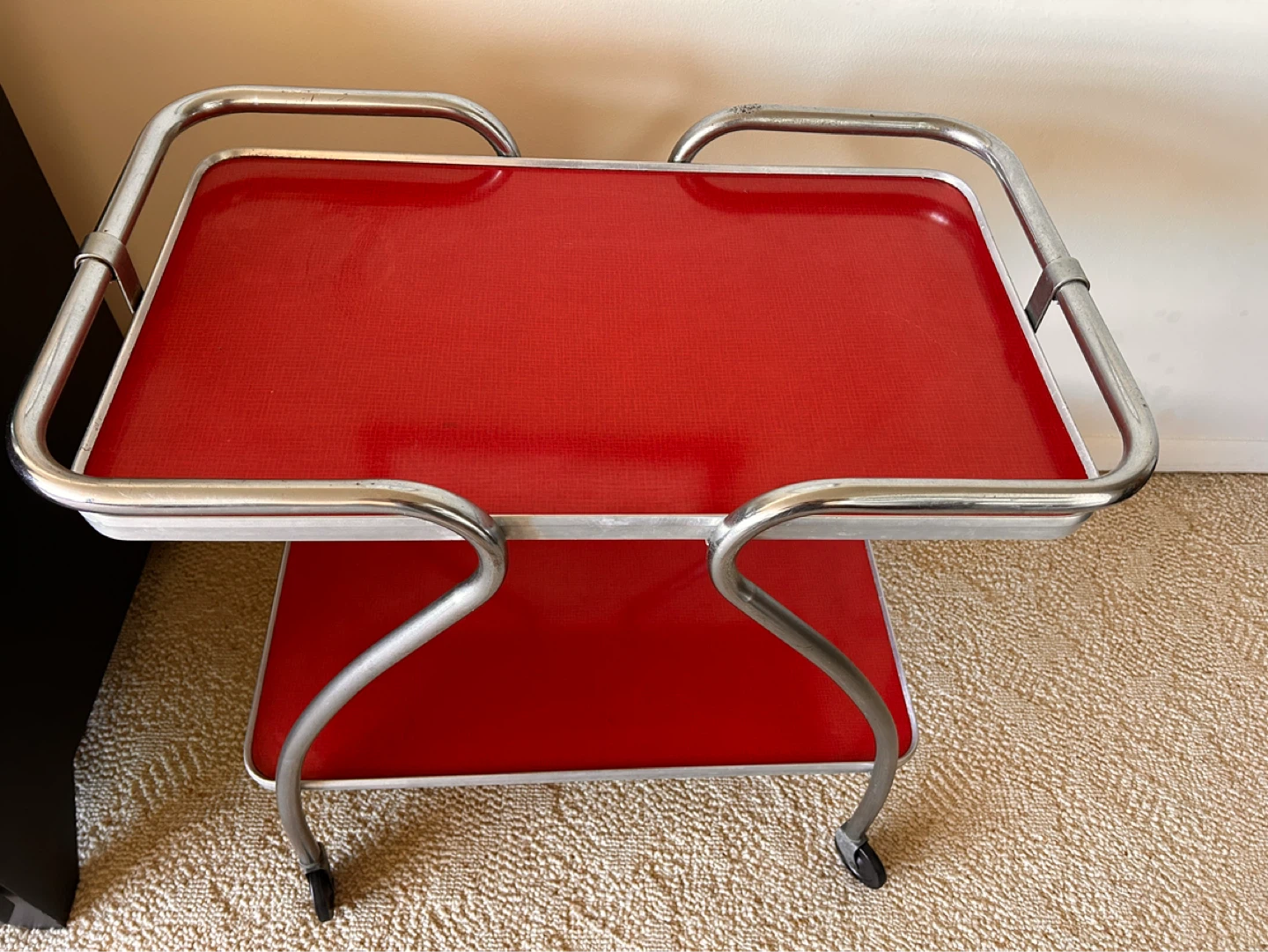 Vintage 1950’s Red 2-Tier Rolling Serving Cart