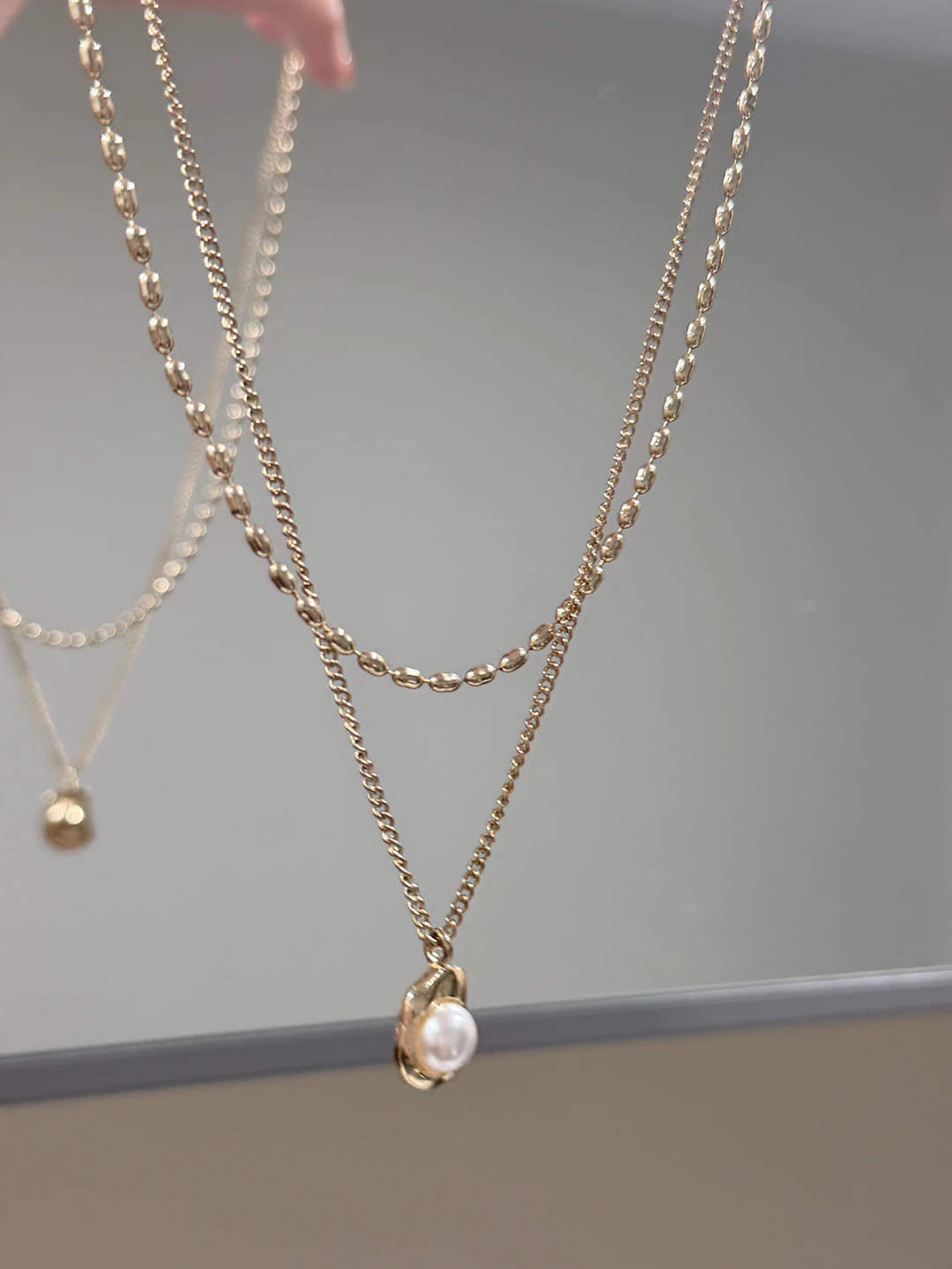 Layered Necklaces with Moon and Pearl Pendants - photo 2