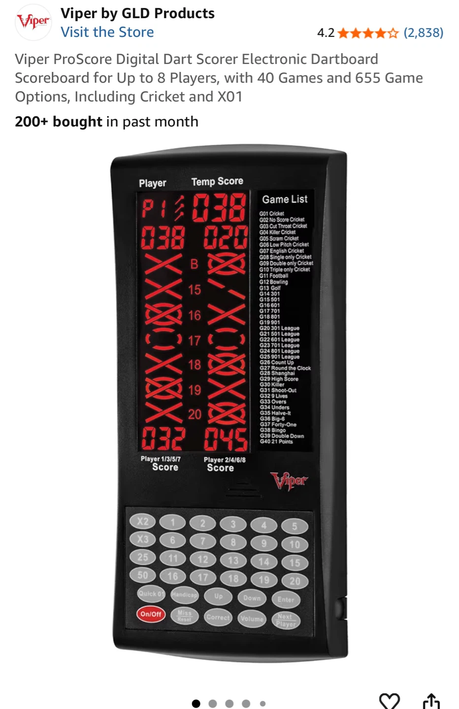 Viper ProScore Digital Dart Scorer Electronic Dartboard