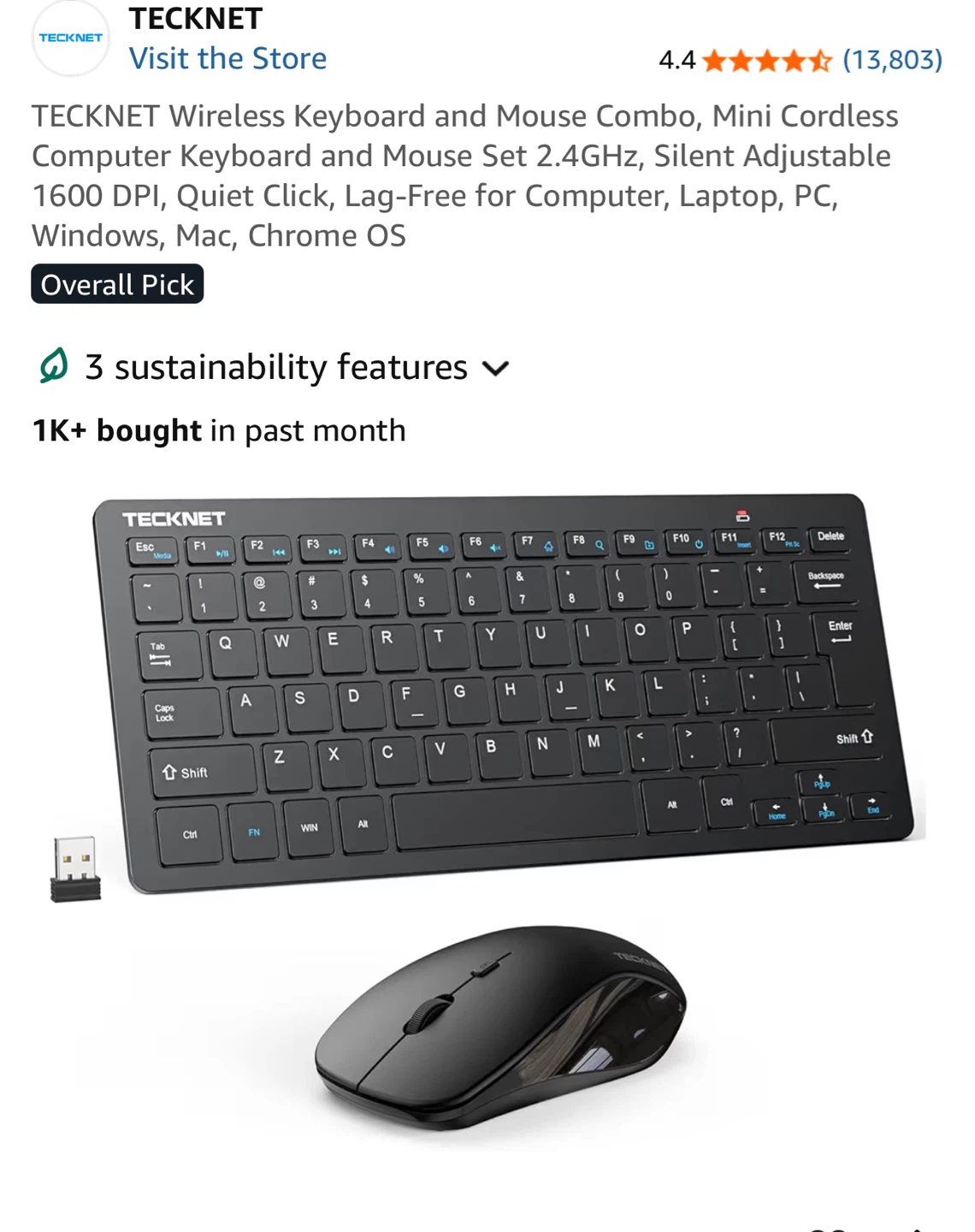 TECKNET Wireless Keyboard and Mouse Combo
