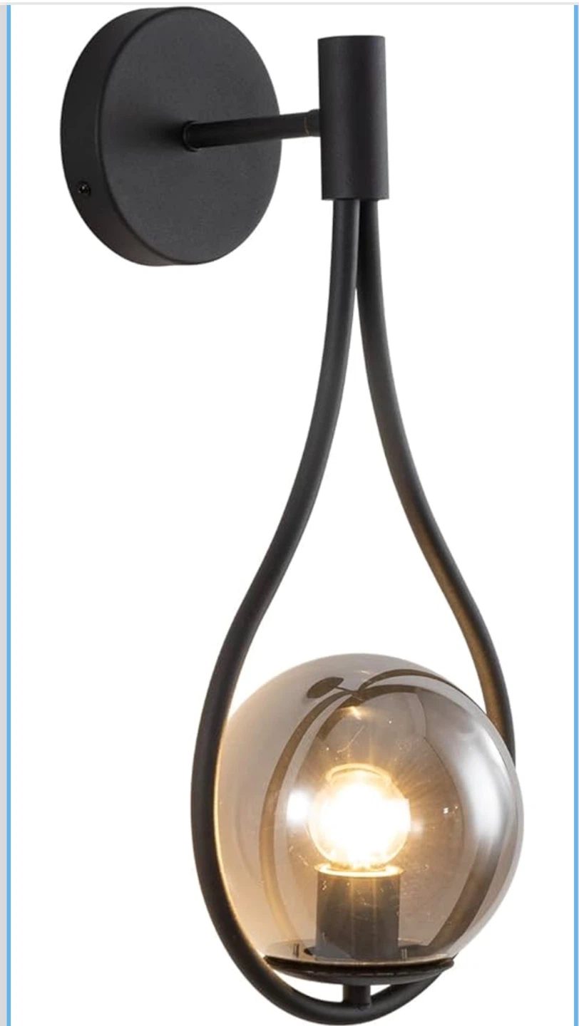 Black Metal Wall Sconce with Smoked Glass Globe