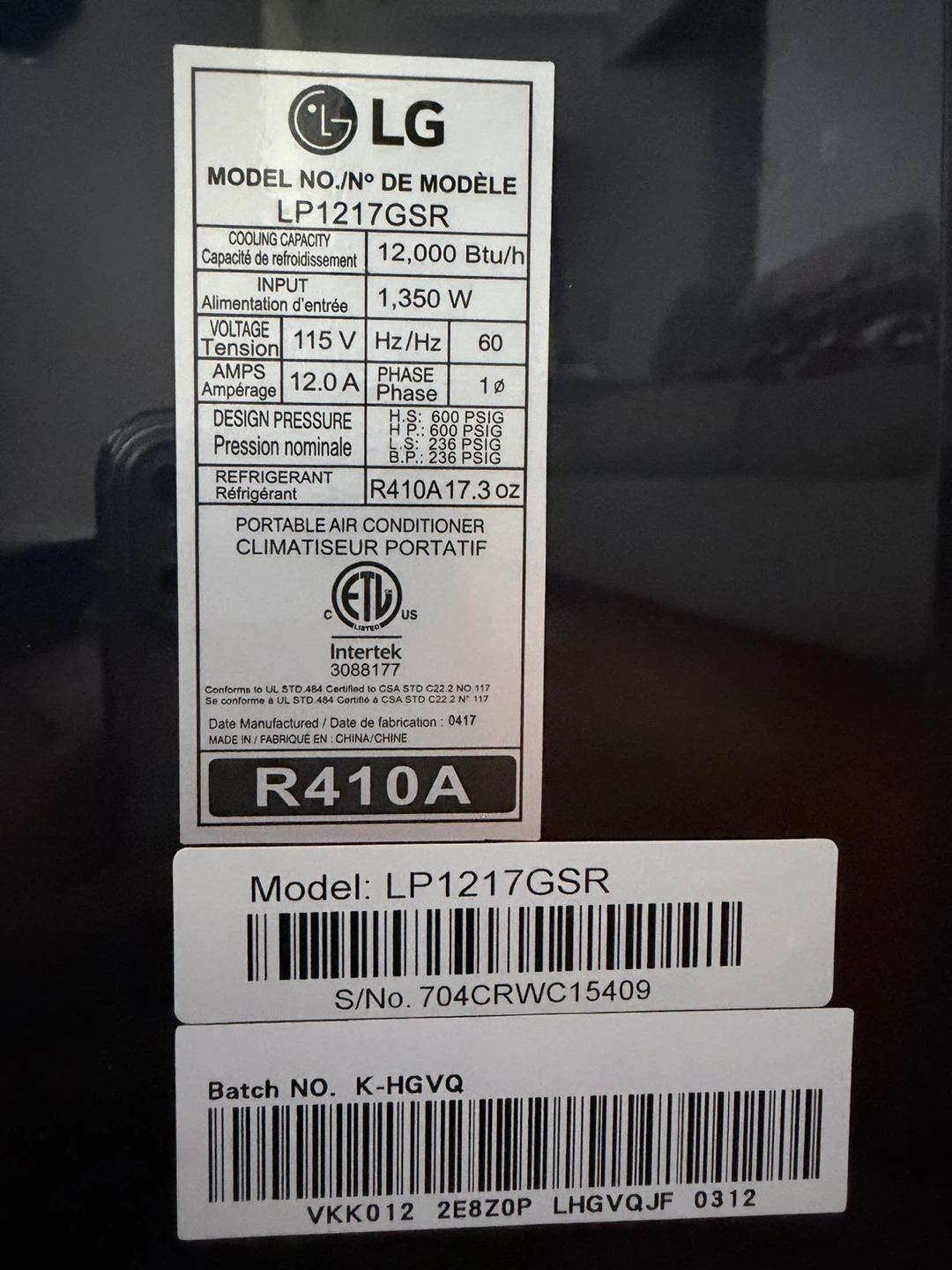 LG Portable Air Conditioner 12,000 BTU/h - photo 2