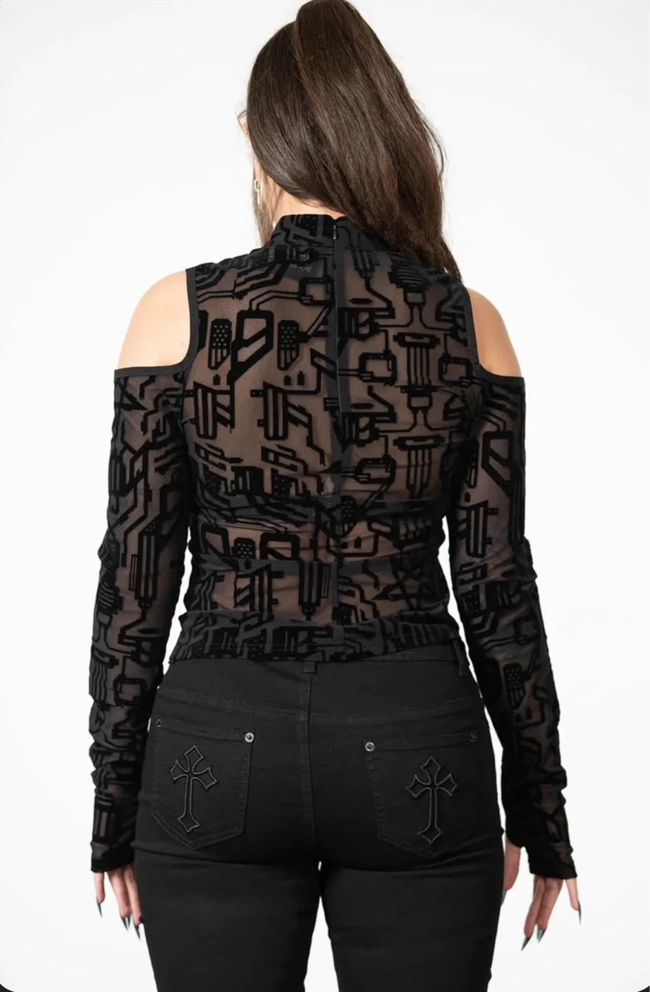 Killstar Black Mesh Cold Shoulder Top - photo 2