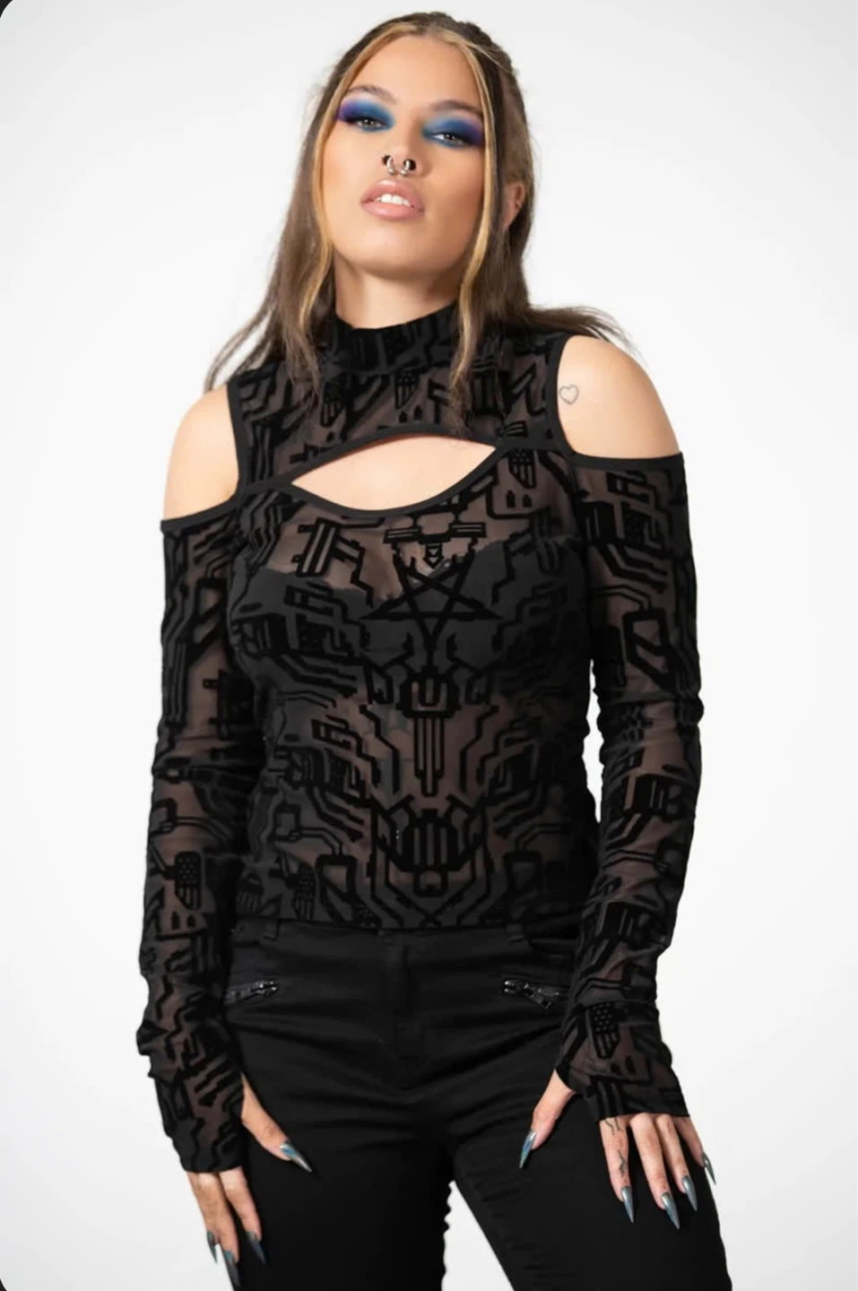 Killstar Black Mesh Cold Shoulder Top