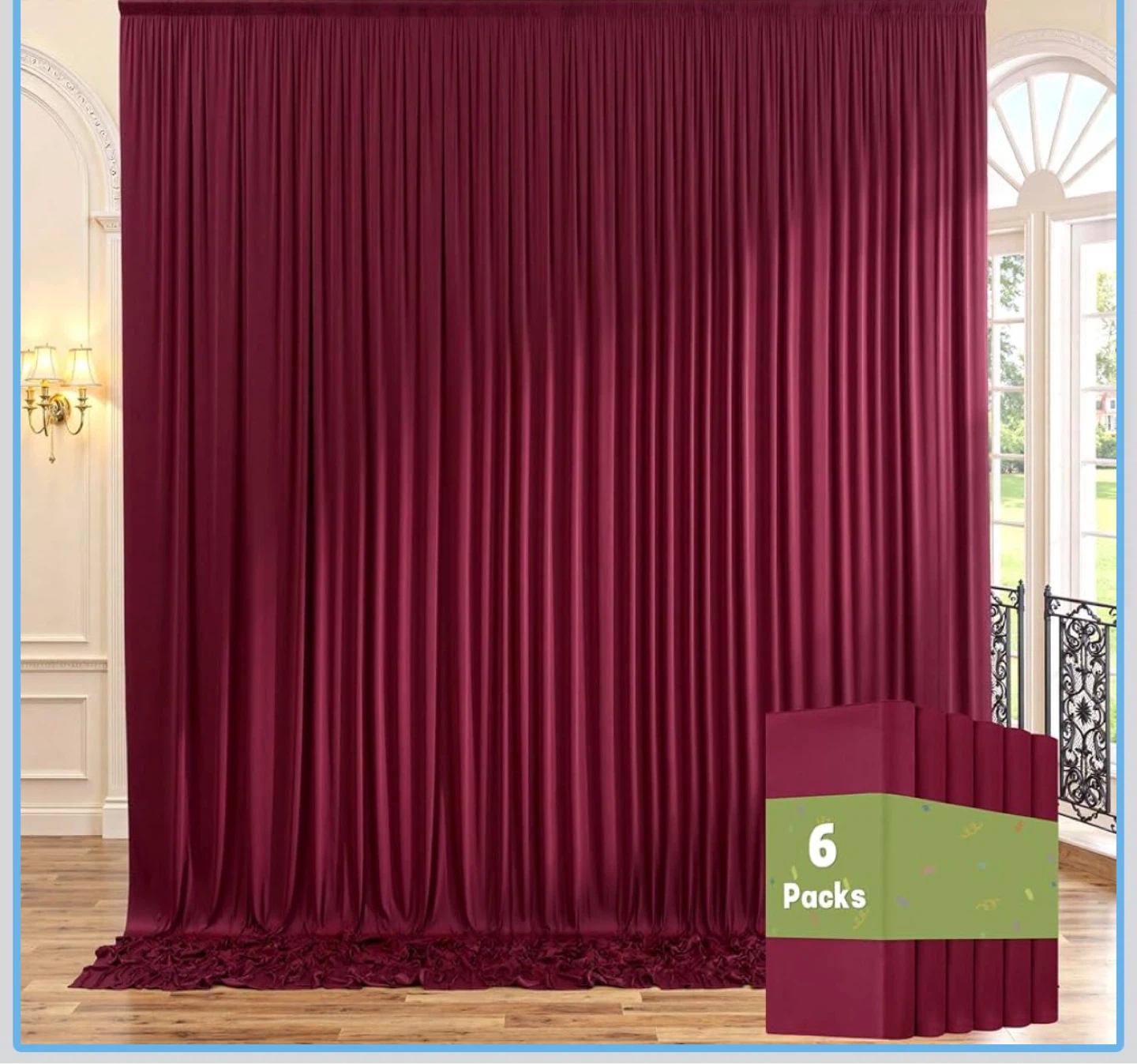 Burgundy Backdrop Curtains 6 Packs