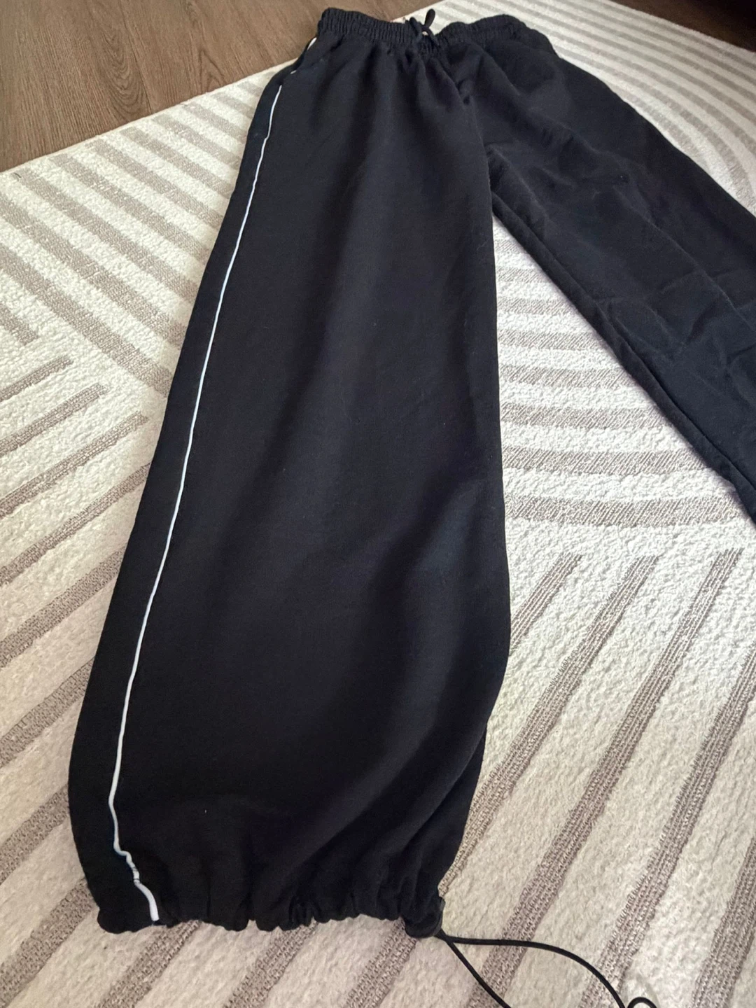 Black Track Pants with White Stripe - photo 2