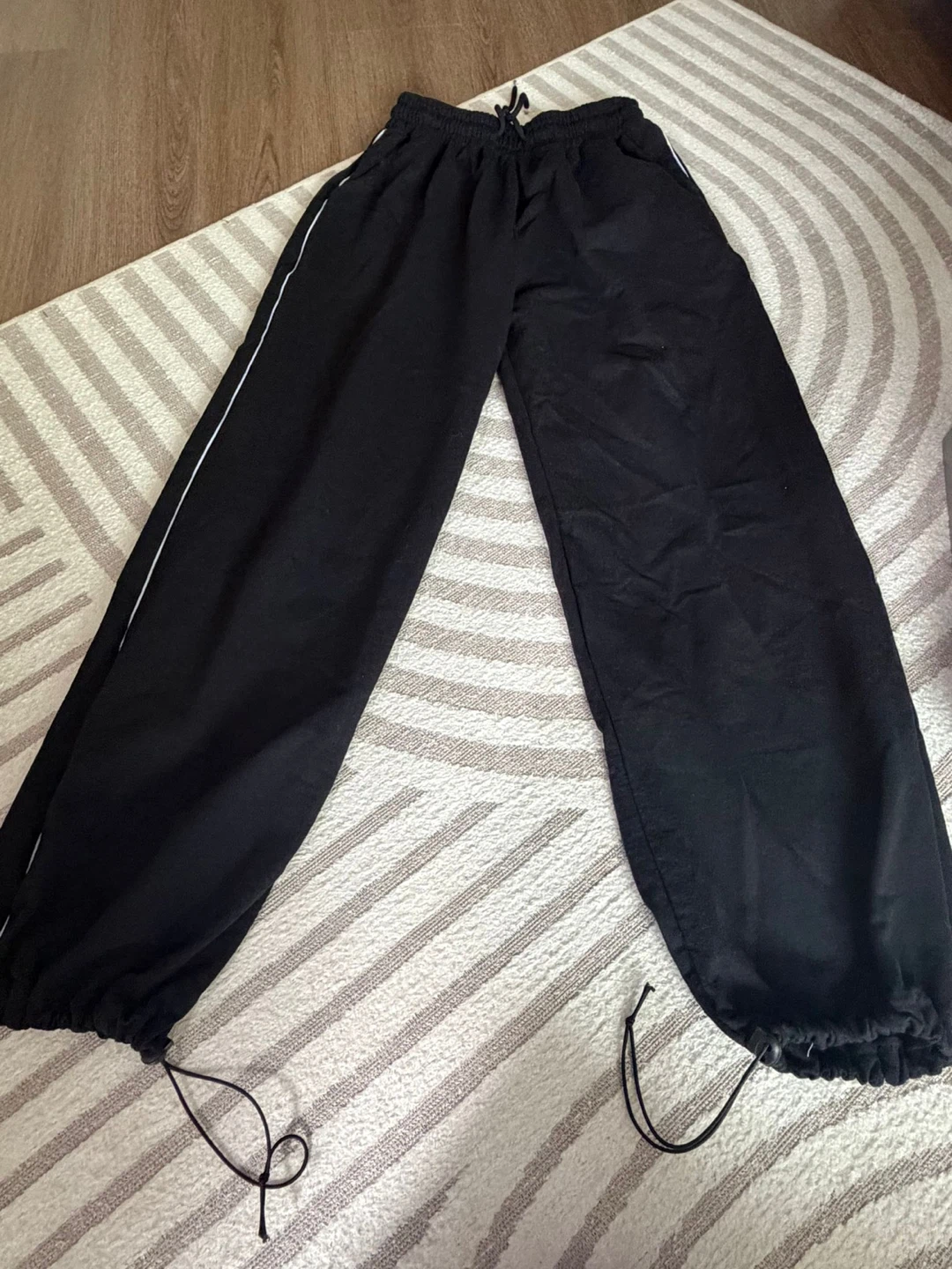Black Track Pants with White Stripe