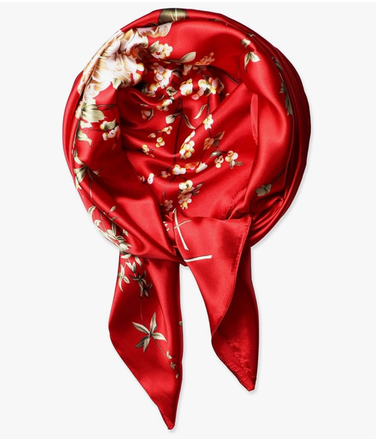 Women's 35" Red Peony Flowers Satin Scarf - photo 2