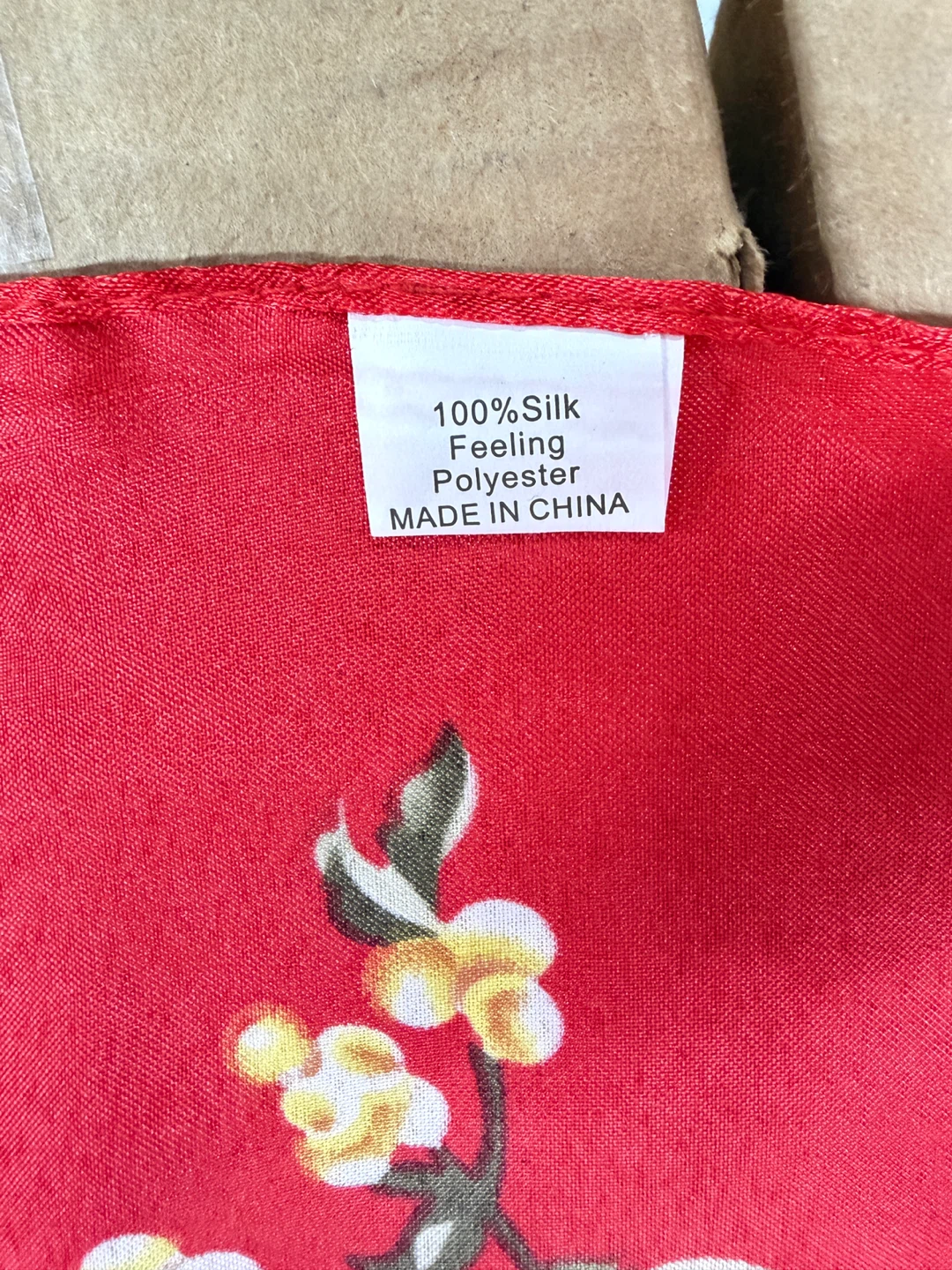 Women's 35" Red Peony Flowers Satin Scarf - photo 4